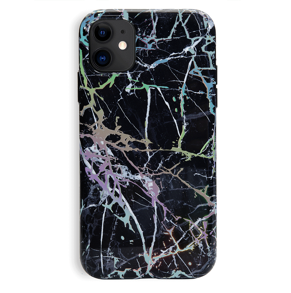 Holo Black Marble iPhone Case - Premium Protective Cover with Glitter & Shimmer | Trendy Phone Case for iPhone 13/14/15 Pro Max | Perfect for Everyday Use, Parties & Gifting