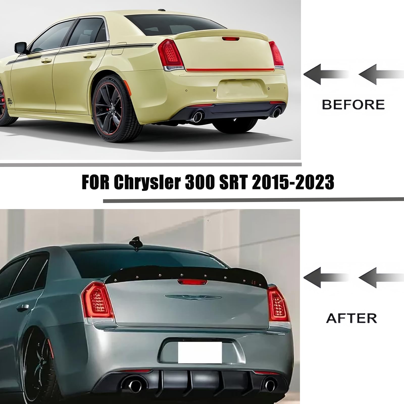 Glossy Black Rear Diffuser Lip for 2015-2023 Chrysler 300 SRT | Lower Valance Bumper Molding | Shark Fin Splitter Upgrade | Enhances Aerodynamics & Sporty Look | Perfect for Car Shows & Performance Tuning