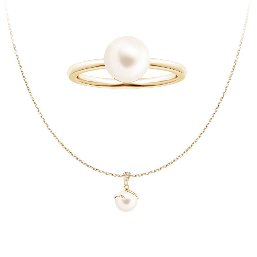 8mm Freshwater Cultured Pearl Pendant & Ring Set - Elegant Jewelry Gift for Women, Perfect for Weddings, Anniversaries & Special Occasions