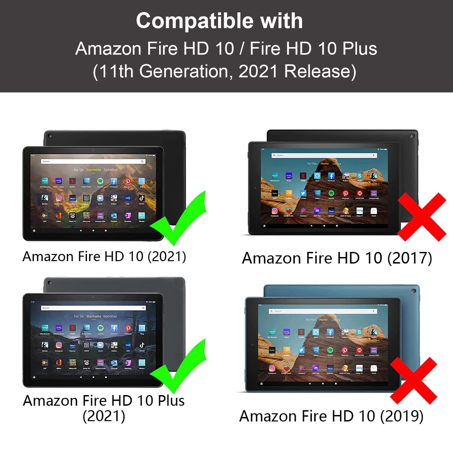 Premium PU Leather Case for All-New Kindle Fire HD 10/Fire HD 10 Plus Tablet (11th Gen, 2021) - Protective Cover with Card Slot & Pencil Holder - Perfect for Work, Travel, and Everyday Use
