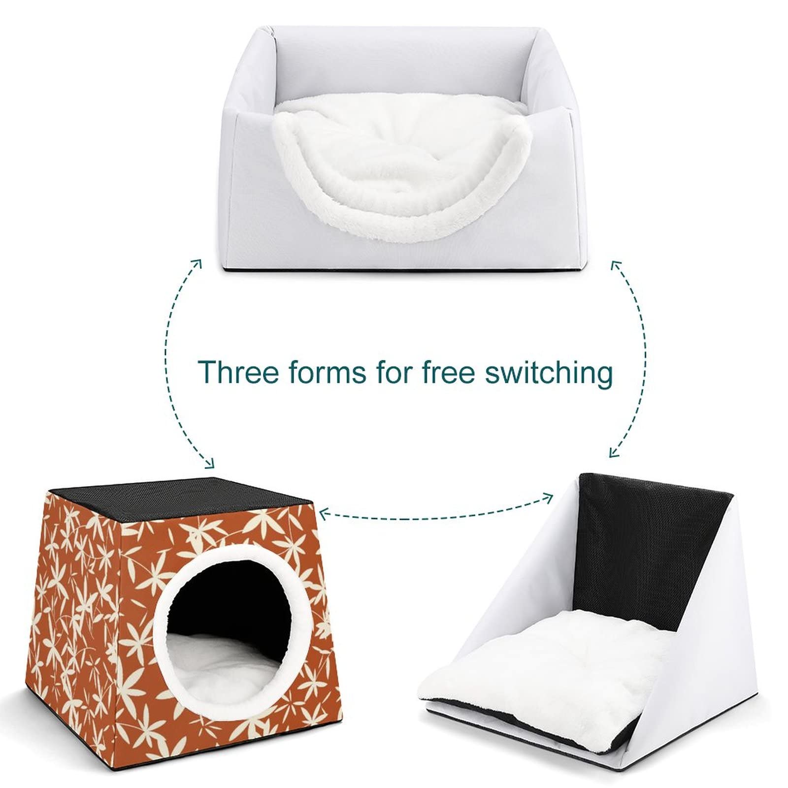 3-in-1 Foldable Cat House with Removable Cushion - Cat Bed, Sofa & Scratching Toy - Bamboo Leaf Design for Indoor Cats - Perfect for Living Room, Bedroom & Pet Play Areas