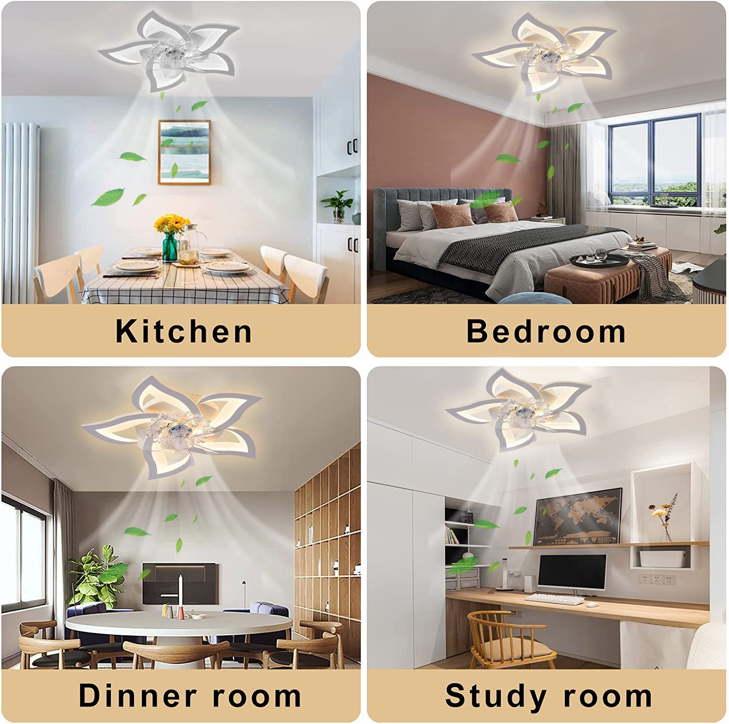 Becailyer 27-inch Modern Ceiling Fan with LED Lights - 50W Dimmable Flower Design Flush Mount Fan Light, 3 Color Temperatures & 6 Speed Settings - Perfect for Living Room, Bedroom, Office, and Indoor Spaces