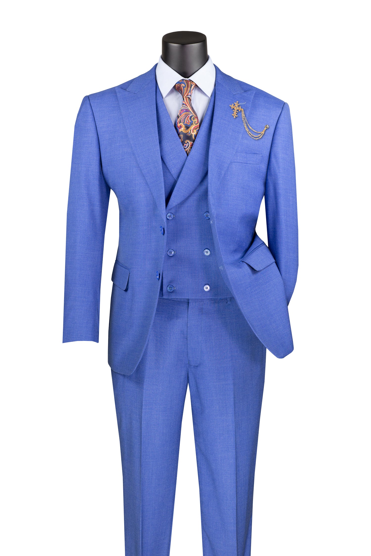 Tessori Collection Modern Fit Solid French Blue 3-Piece Suit for Men | Business, Wedding & Formal Events
