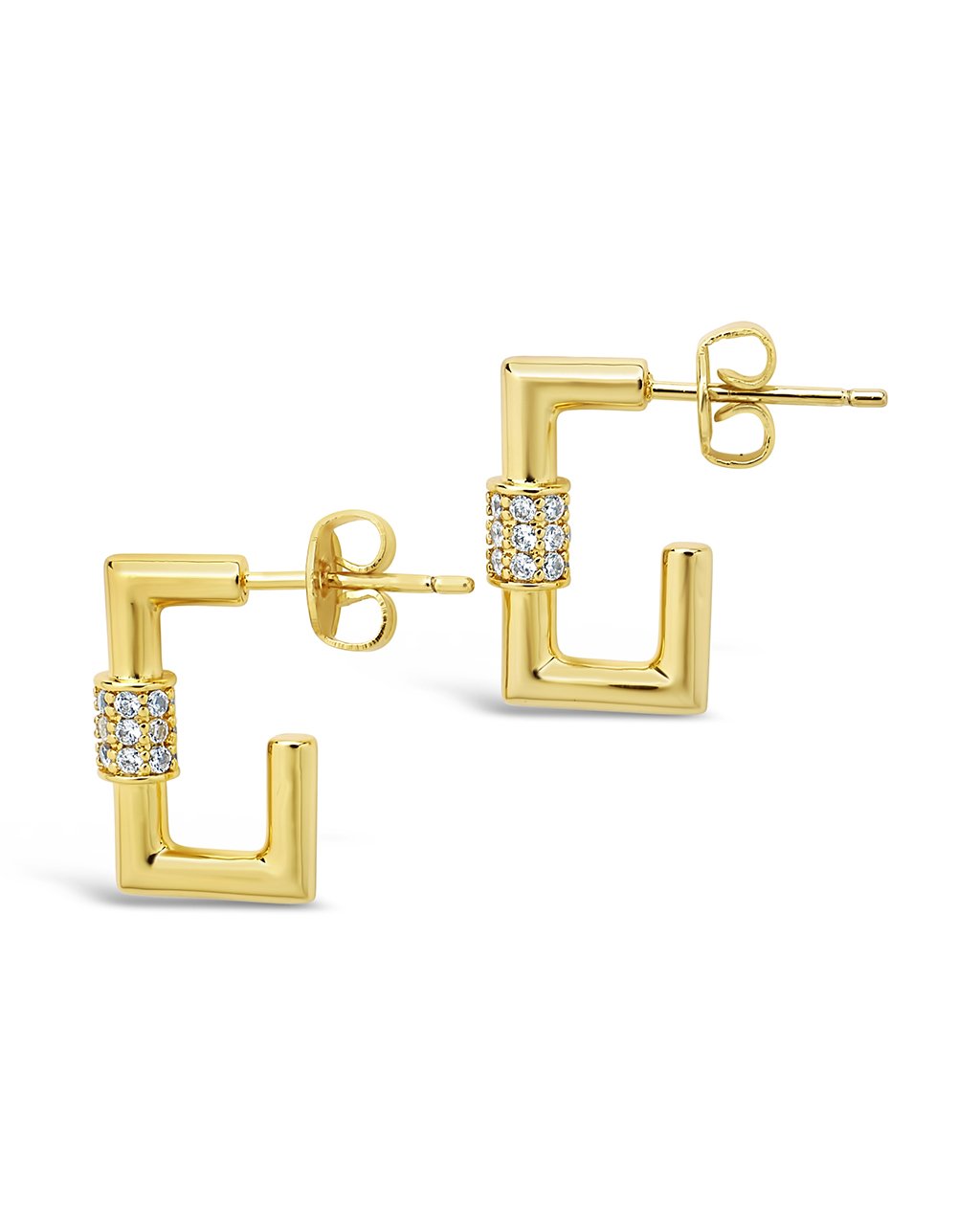 CZ Stud Square Carabiner Clip Huggie Hoops - Trendy Earrings for Women, Girls | Everyday Wear, Party, Gift, Fashion Accessory