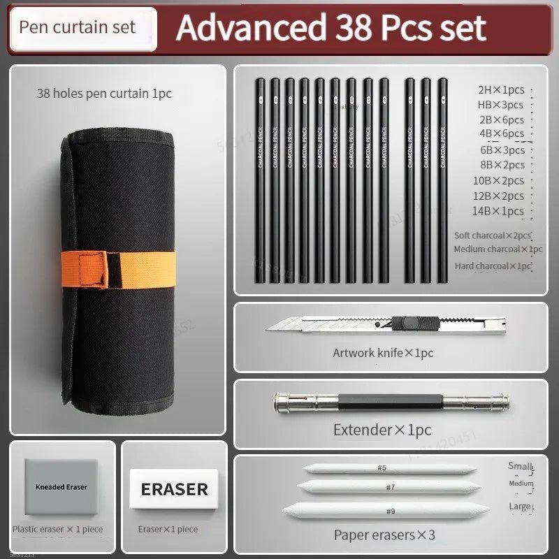 Premium Sketch Pencils Set - 12 Roll-Up Canvas Wrap Artist Drawing Kit for Sketching & Shading | Perfect for Beginners, Professionals & Art Students - Ideal for Outdoor Sketching, Urban Drawing & Classroom Art Projects