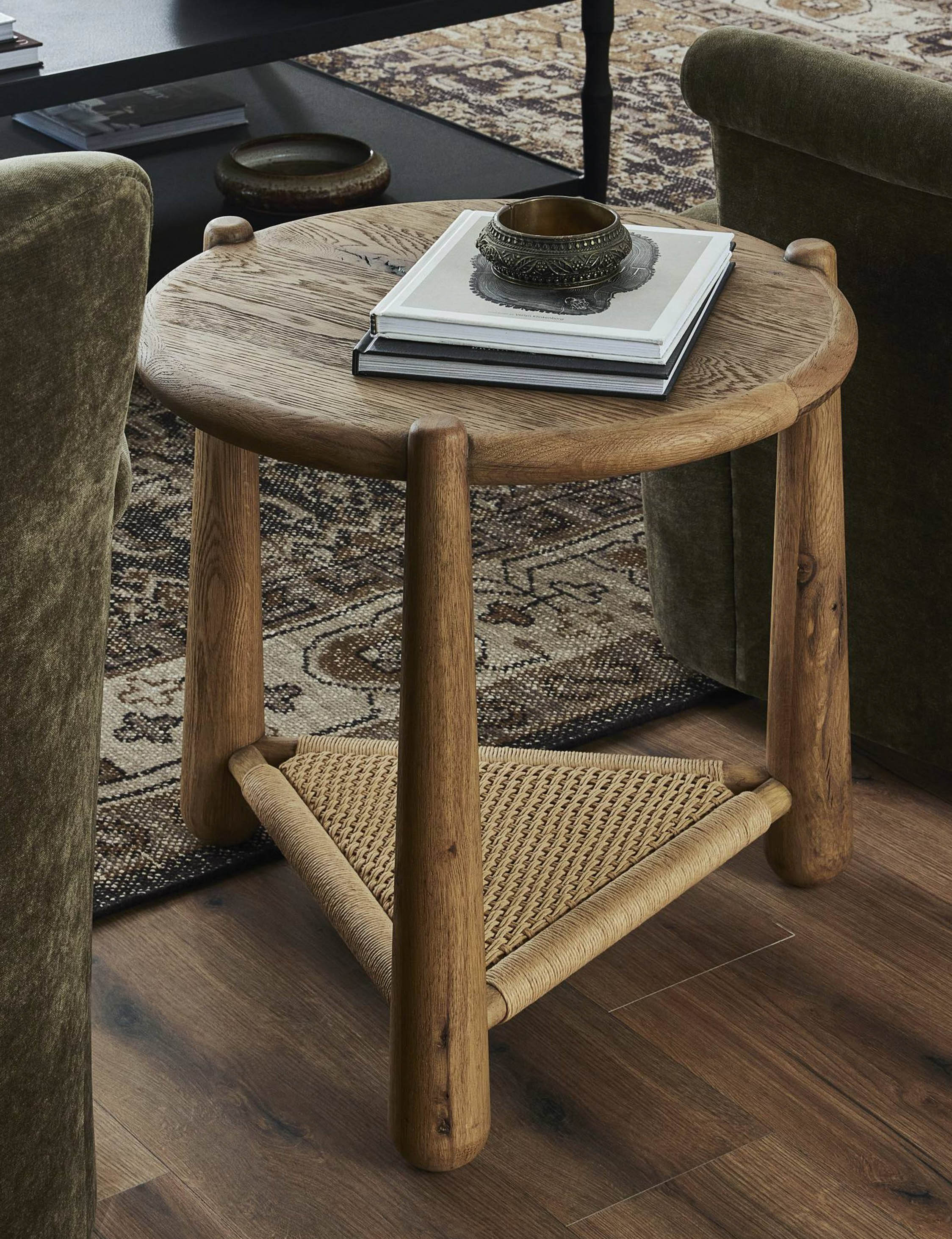 Salvador Round Side Table by Amber Lewis x Four Hands - Modern Wooden End Table for Living Room, Bedroom & Office Decor