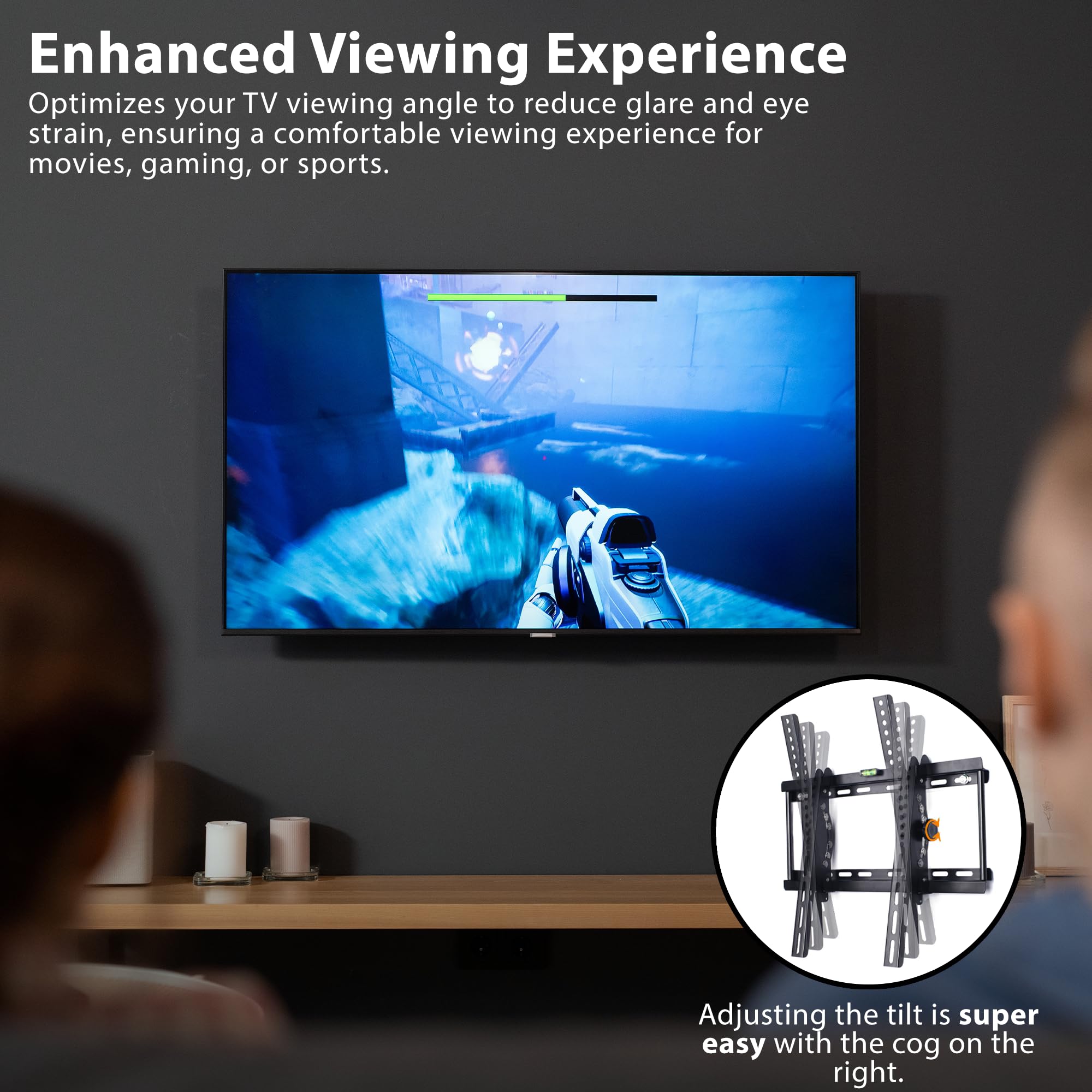 ZENO TV Wall Mount Bracket for 26-55 inch Screens - Adjustable Tilt TV Mount with Spirit Level, Max 50kg Capacity & 400x400mm VESA - Easy Installation for Living Room, Bedroom or Office