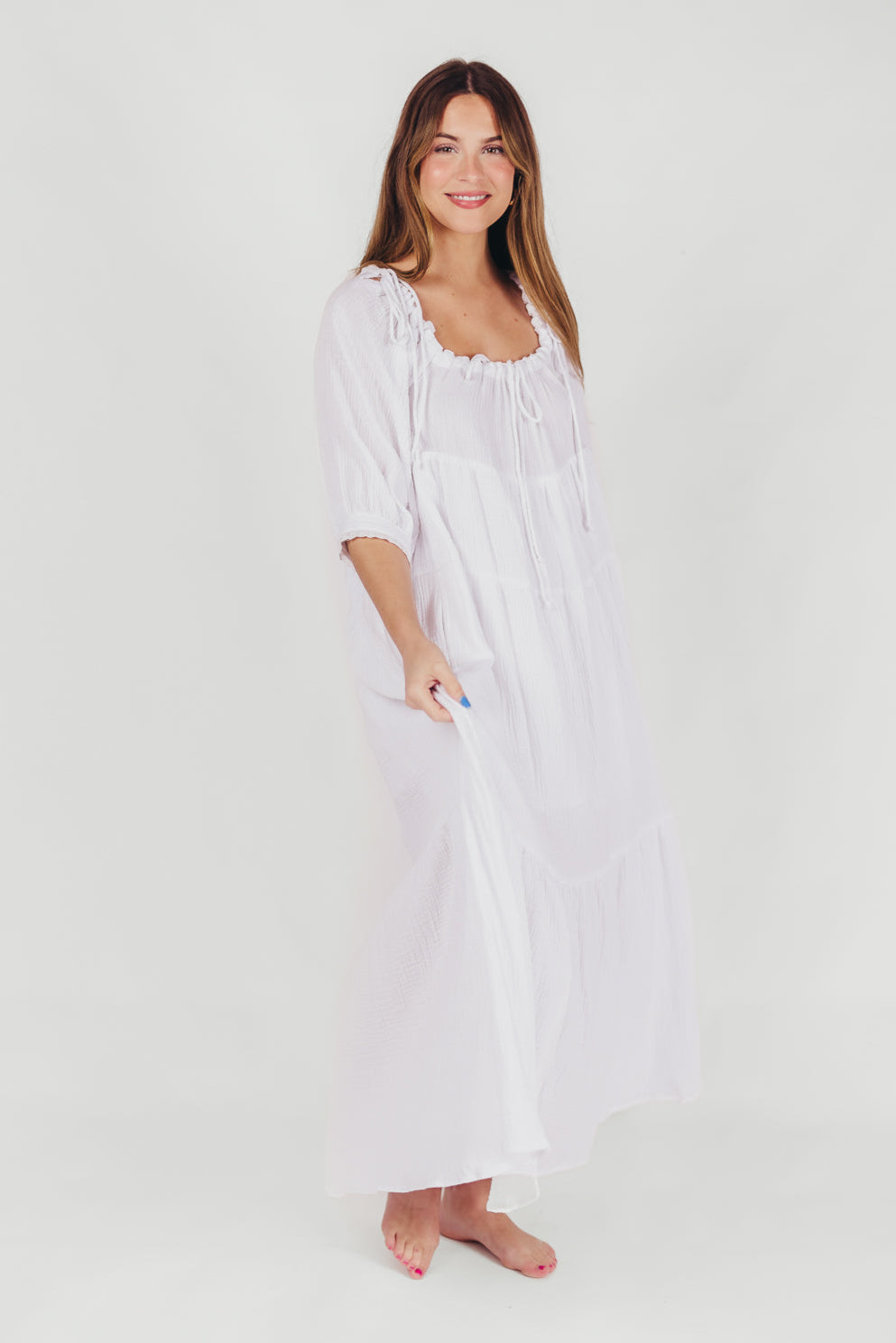 Goddess 100% Cotton Babydoll Maxi Dress - White Maternity Dress for Pregnancy, Bump Friendly, Comfortable & Flowy - Perfect for Maternity Photoshoot, Baby Shower & Summer Vacation