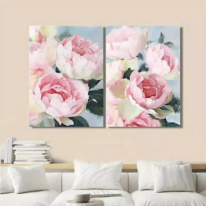2PCS Pink Floral Canvas Wall Art - 50x75cm Framed Soft Tone Decorative Painting | High Quality Print | 100% Australian Made | Ready to Hang | Perfect for Living Room, Bedroom & Office Decor