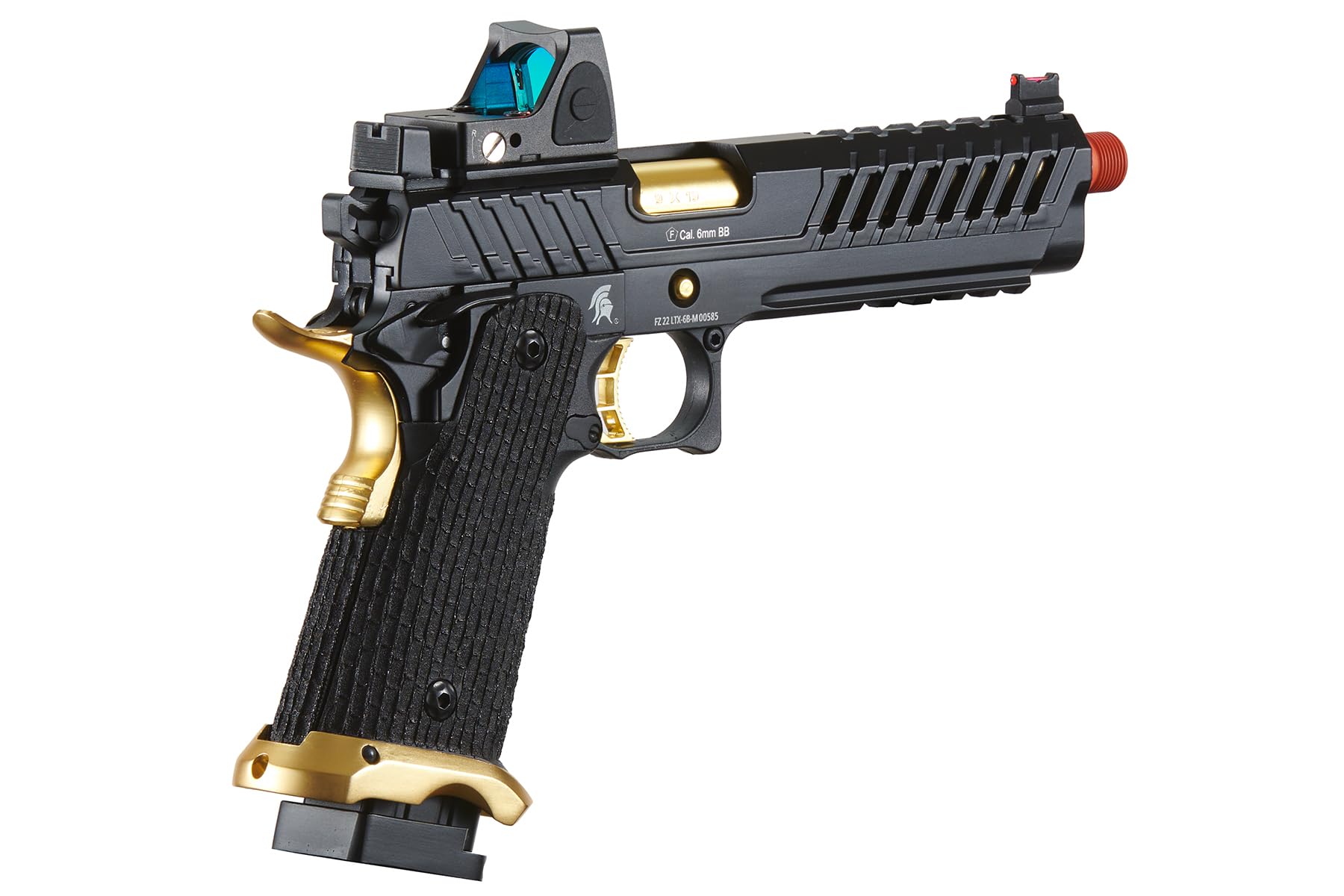 Lancer Tactical Knightshade Hi-Capa Gas Blowback Airsoft Pistol with Red Dot Reflex Sight - Black/Gold | Realistic Training & Competitive Airsoft Matches