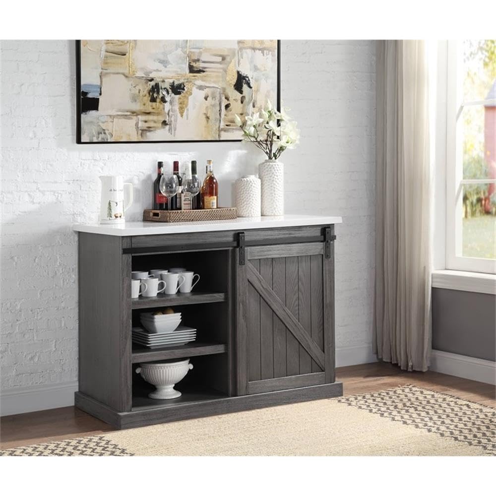 Acme Gauri Gray Oak Wooden Kitchen Island with Marble Top - Perfect for Modern Farmhouse Kitchens, Food Prep & Entertaining