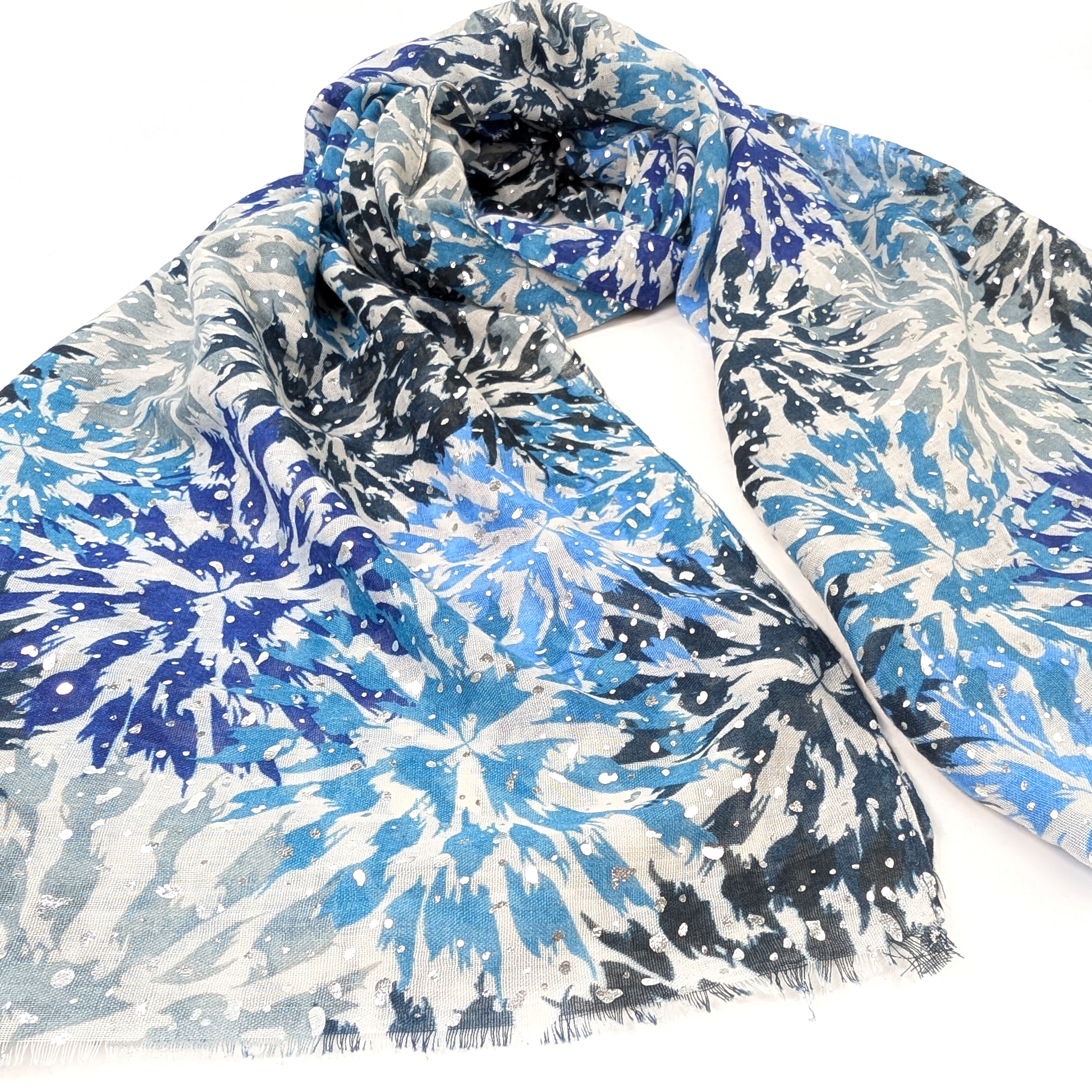 Flower Burst Scarf - 90x180cm Lightweight Blue Fashion Scarf for Women - Perfect for Spring Outfits, Office Wear & Special Occasions