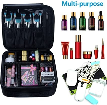 NH Fashion Hub Travel Makeup Case Organizer - Portable Storage for Cosmetics & Brushes (Black) - Perfect for Artists & Travel