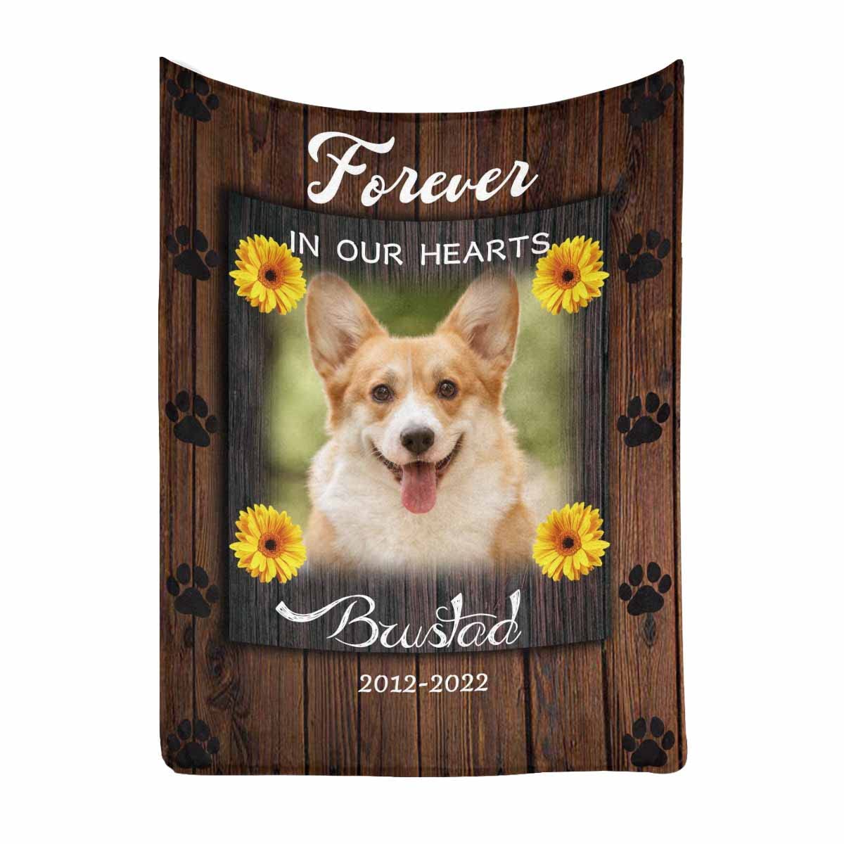 Personalized Dog Memorial Blanket 40x50 - Forever in Our Hearts with Paw Prints for Pet Loss Comfort & Remembrance Gifts