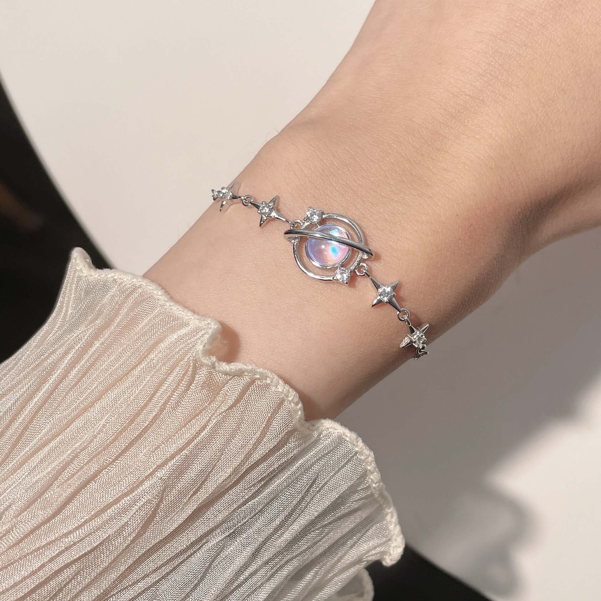 HB871 Sterling Silver Celestial Star Charm Bracelet for Women - Dainty Zodiac Jewelry Gift for Birthday, Anniversary & Everyday Wear