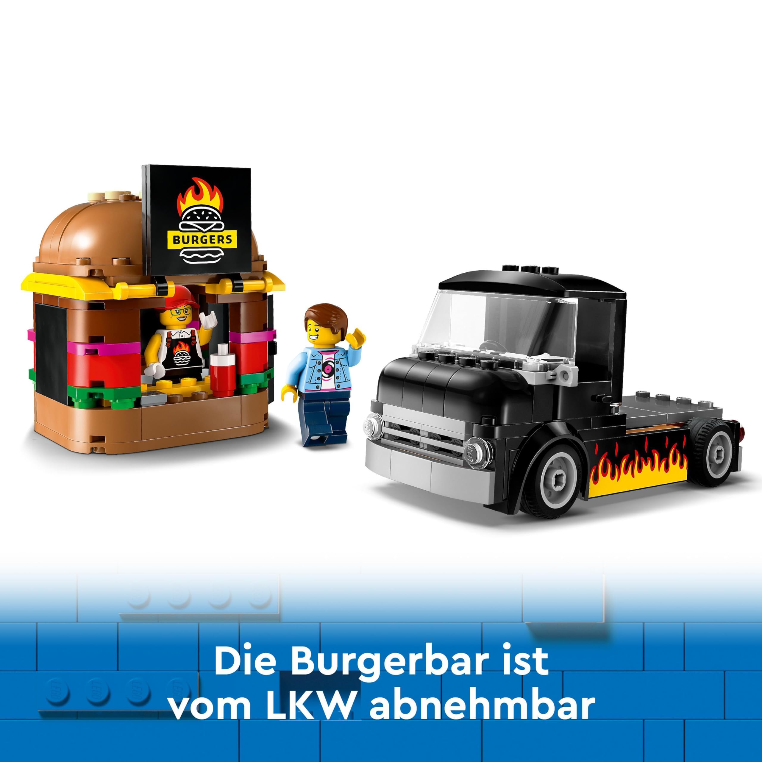 LEGO City Burger Truck Toy Building Set with Mini Figure & Accessories - Fun Gift for Boys & Girls Ages 5+ (Set 60404) - Pretend Play, Birthday & Holiday Gift Idea
