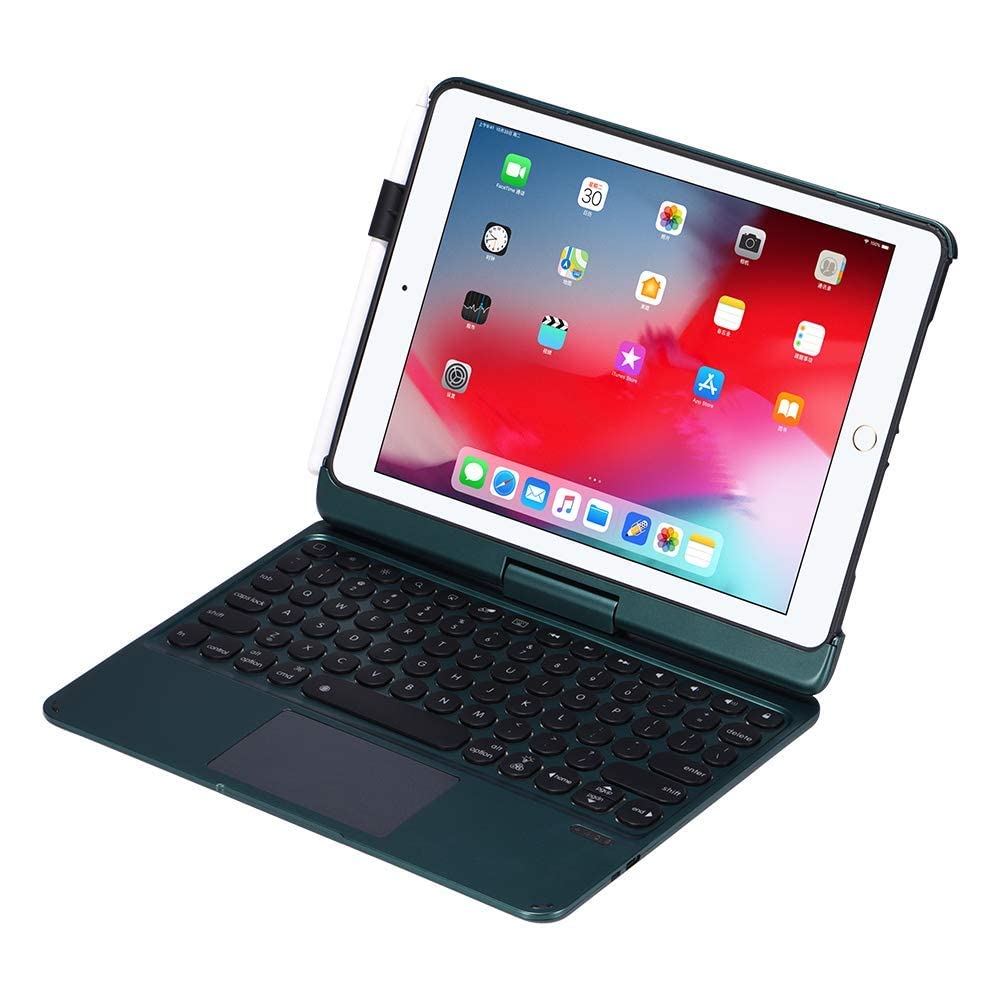 INI iPad Keyboard Case with Backlit & 360° Rotation for iPad 10.2 (9th/8th/7th Gen), iPad Air 10.5 (3rd Gen), iPad Pro 10.5 (2017) - Wireless Bluetooth Keyboard with Clickable Touchpad - Perfect for Work, Study & Travel (Forest Green)