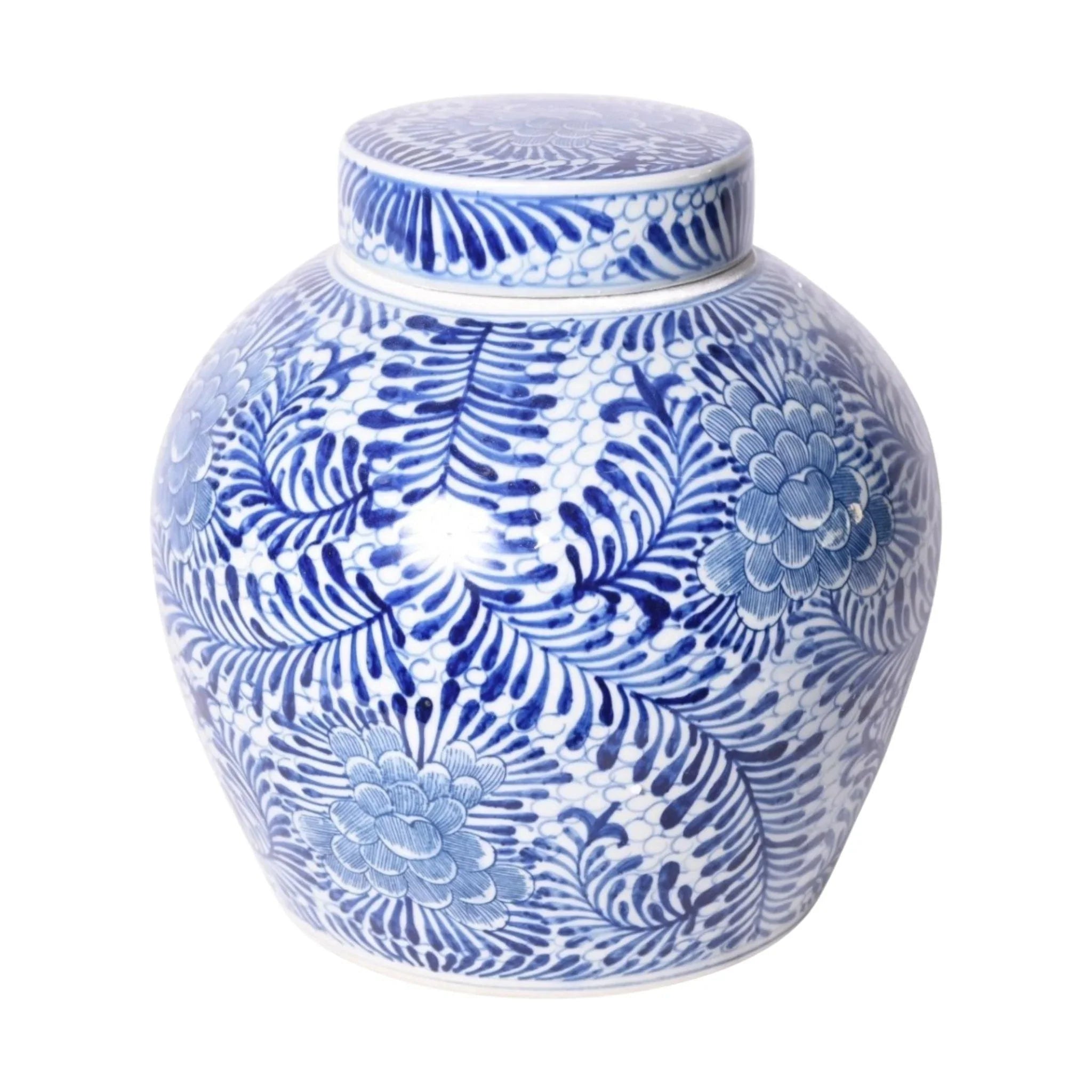 Blue and White Blooming Flowers Porcelain Ancestor Jar - Vintage Chinese Ceramic Urn for Home Decor, Altar Display & Collectibles - Perfect for Traditional Asian Home Decor, Ancestral Worship & Antique Collections