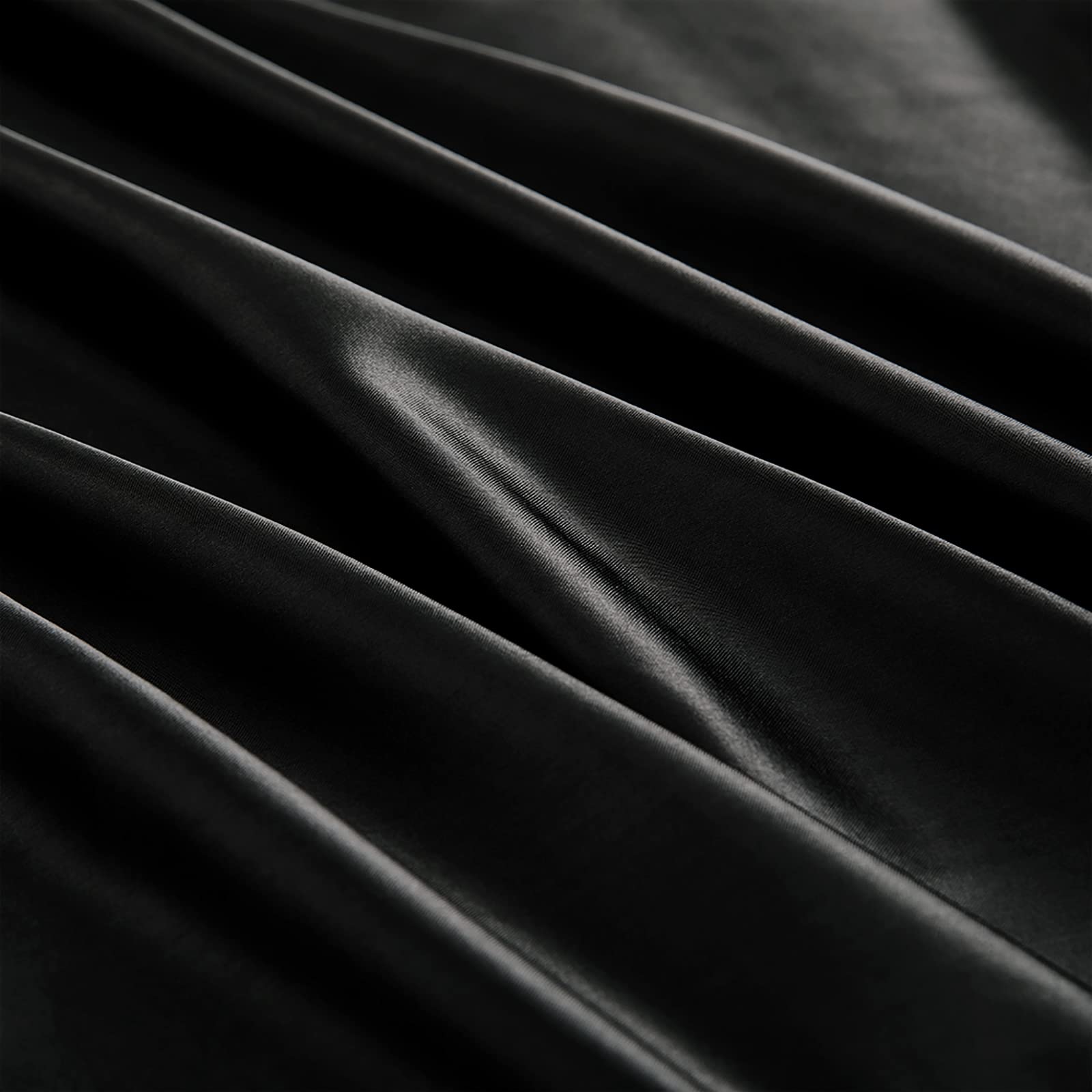 Black Satin Queen Sheet Set - 4pc Deep Pocket for Bedroom Luxury