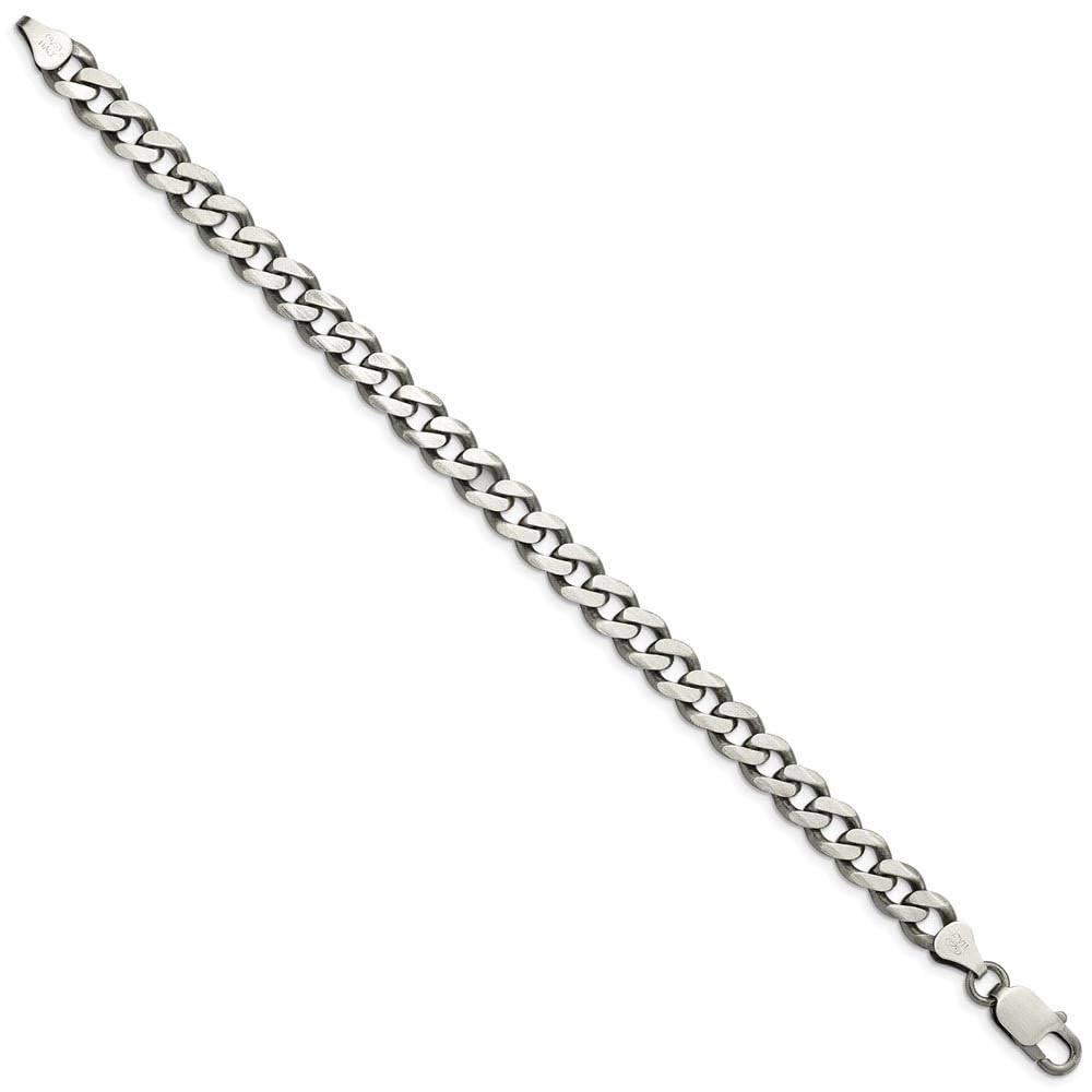 The Black Bow Men's 7.5mm Sterling Silver Solid Antiqued Flat Curb Chain Bracelet - Perfect for Casual, Formal, and Everyday Wear