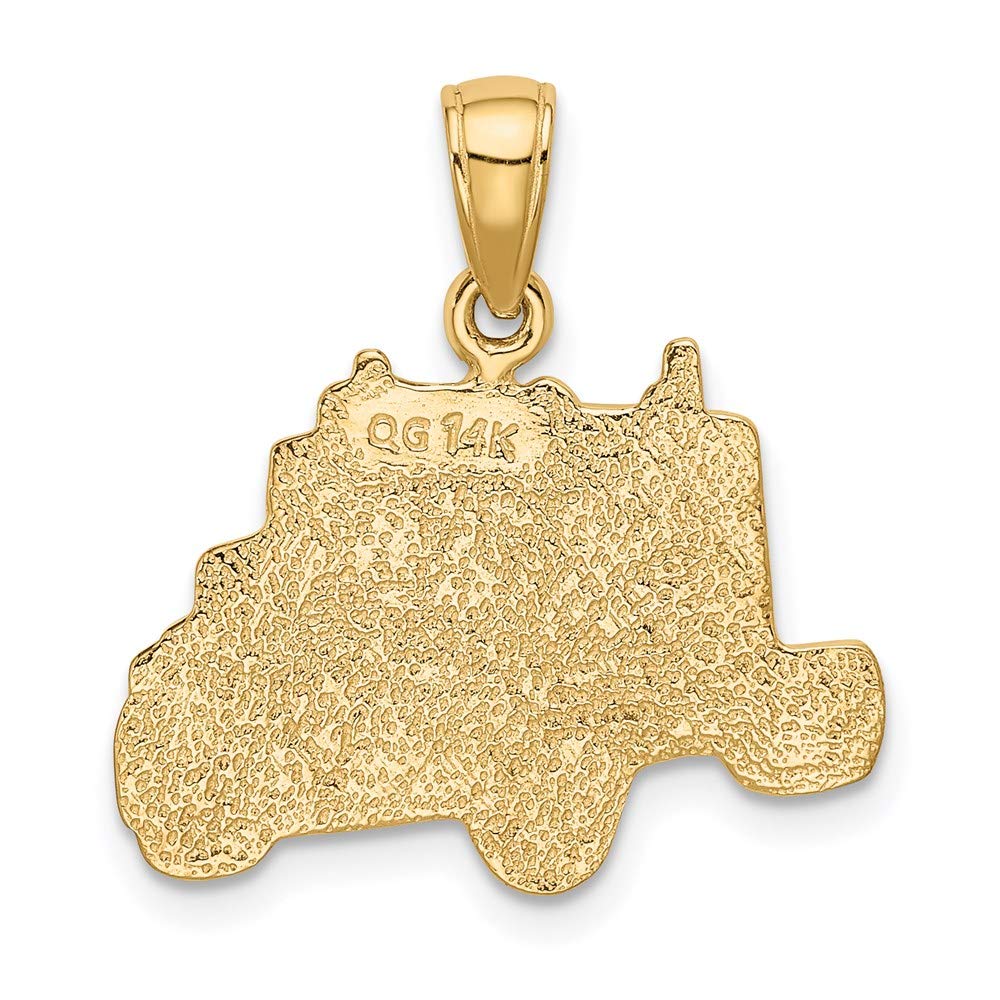 14k Yellow Gold Semi Truck Pendant - Black Bow for Truckers