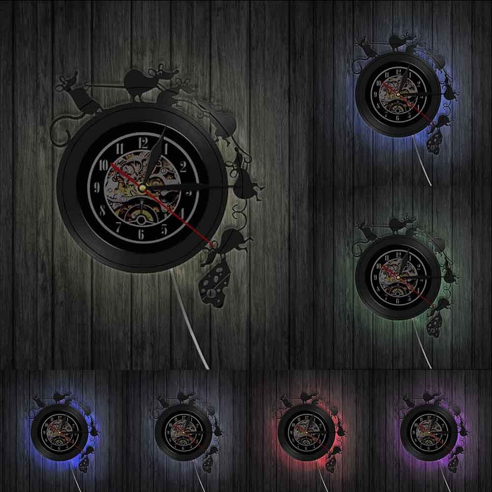 3D Animal Wall Clock - Adorable Mouse & Cheese Design, Fun Nursery Decor for Kids Room, Vinyl Record Style (Green) - Perfect for Children's Bedroom, Playroom, and Game Room Decor