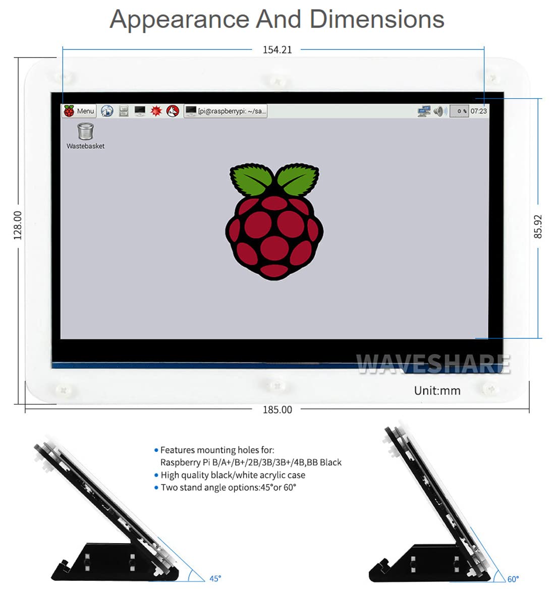 Waveshare 7-Inch Capacitive Touch LCD Display Kit for Raspberry Pi 4 Model B - Compatible with Micro SD Card & Accessories - Perfect for DIY Projects, Smart Home Displays & Embedded Systems