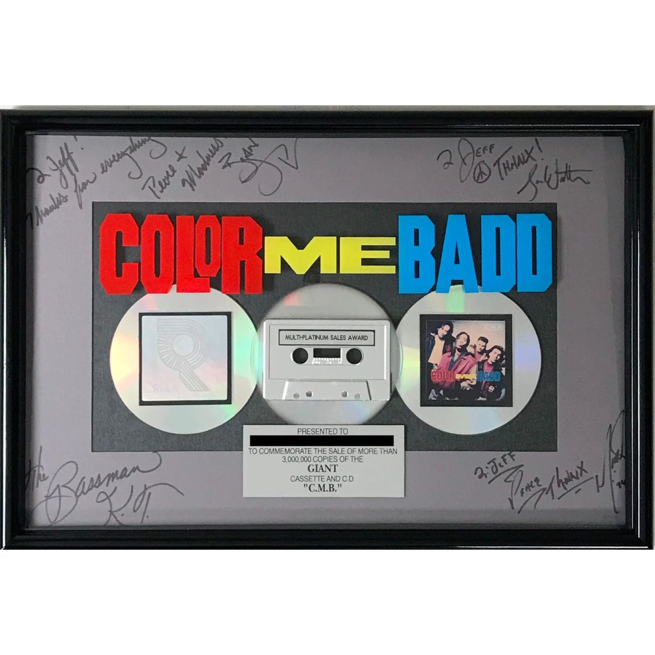 Color Me Badd C.M.B. 3x Multi Platinum Album Award - Signed by Group | Certified RIAA Award | Perfect for Music Collectors & 90s R&B Fans