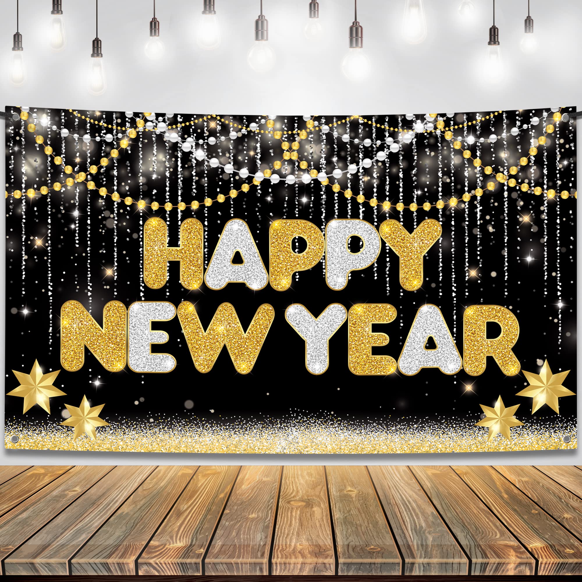KatchOn Extra Large Happy New Year Banner - 72x44 Inch New Year Backdrop for 2025 | NYE Party Decorations, New Year's Eve Supplies & Festive Wall Decor | Perfect for Home, Office & Event Celebrations