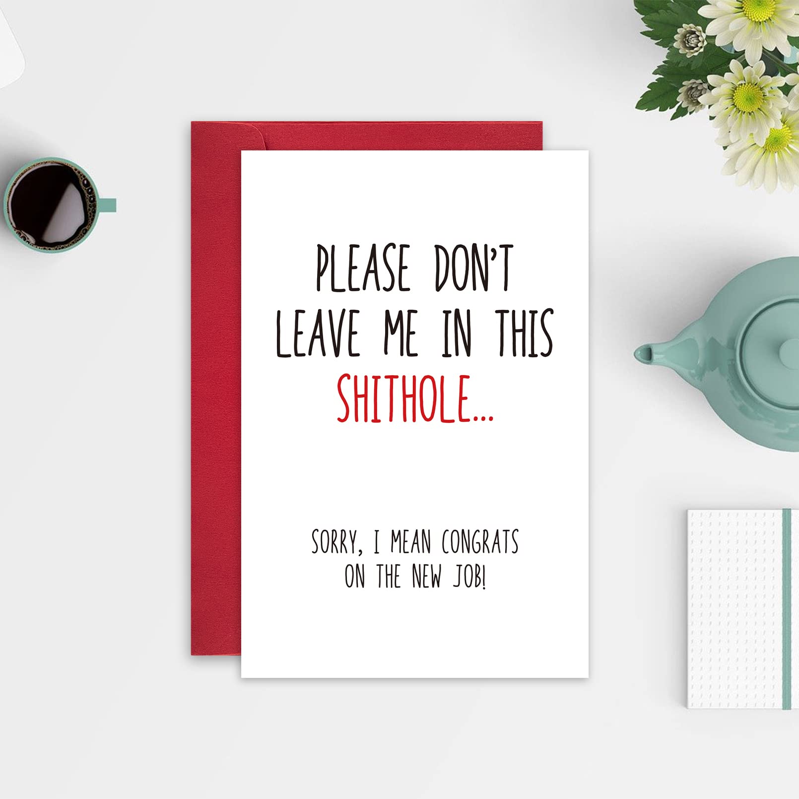 Funny Rude Coworker Goodbye Card - 'Don't Leave Me in This Shithole' New Job Congratulations Greeting Card | Perfect for Office Farewells, Retirement Parties & Funny Workplace Gifts