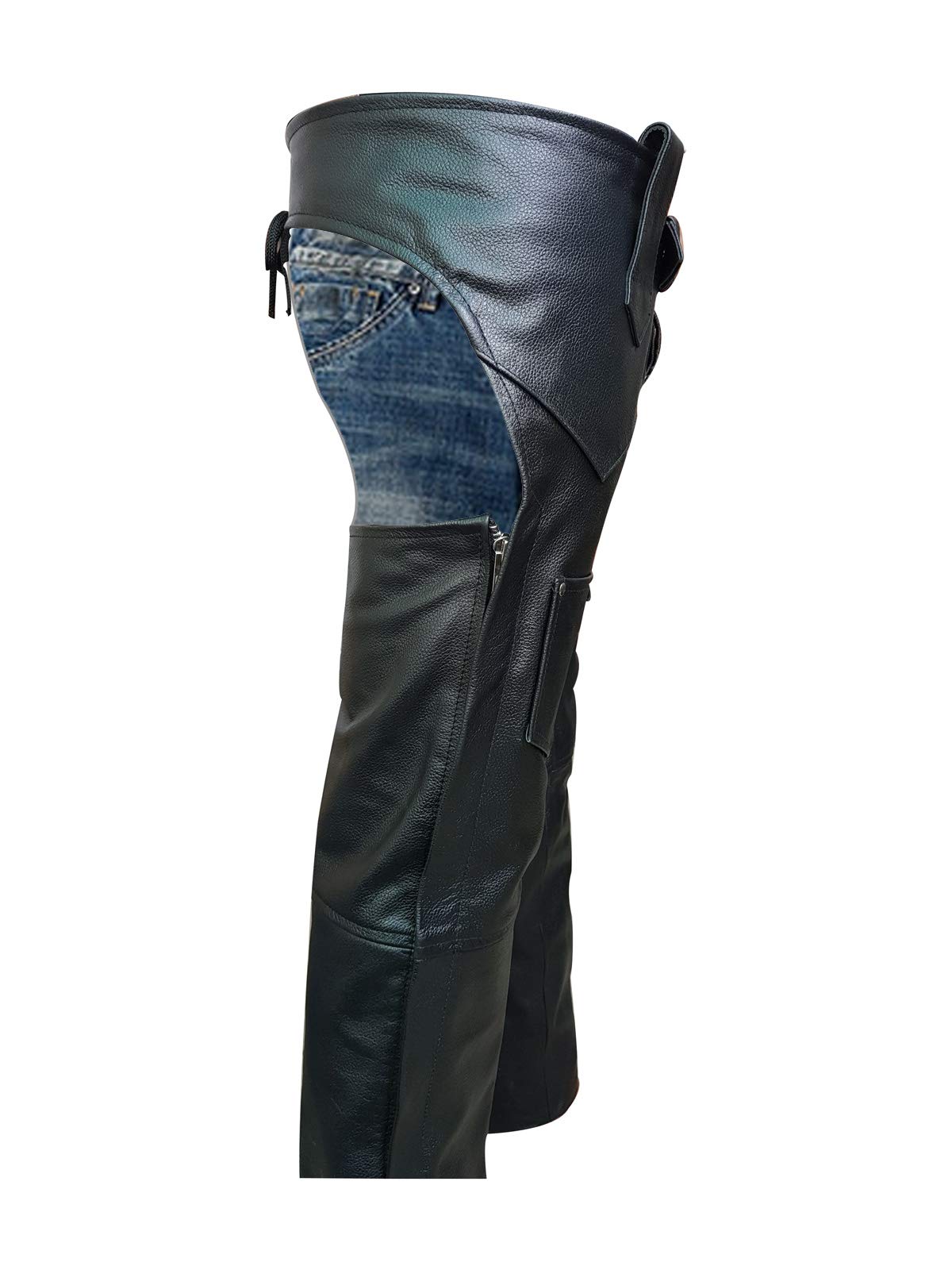 **Men's Genuine Black Leather Motorcycle Chaps - Biker Riding Pants for Harley & Cruiser - Perfect for Motorcycle Rides, Biker Events & Outdoor Adventures**
