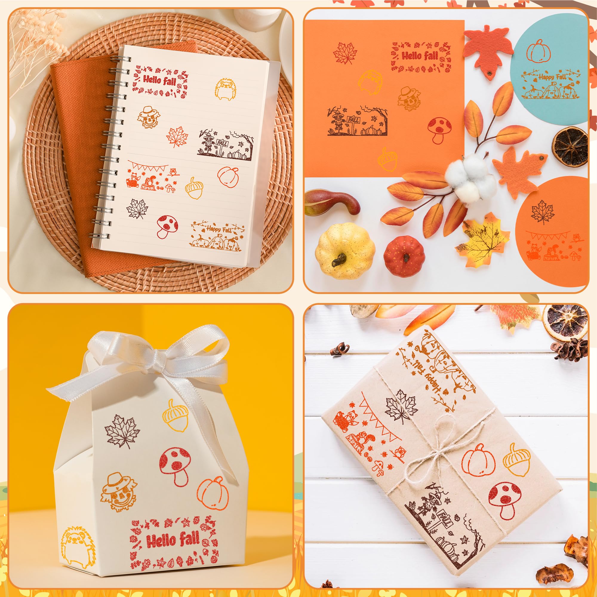 15Pcs Fall Wooden Rubber Stamps Set - DIY Autumn Crafts for Kids, Scrapbooking & Card Making