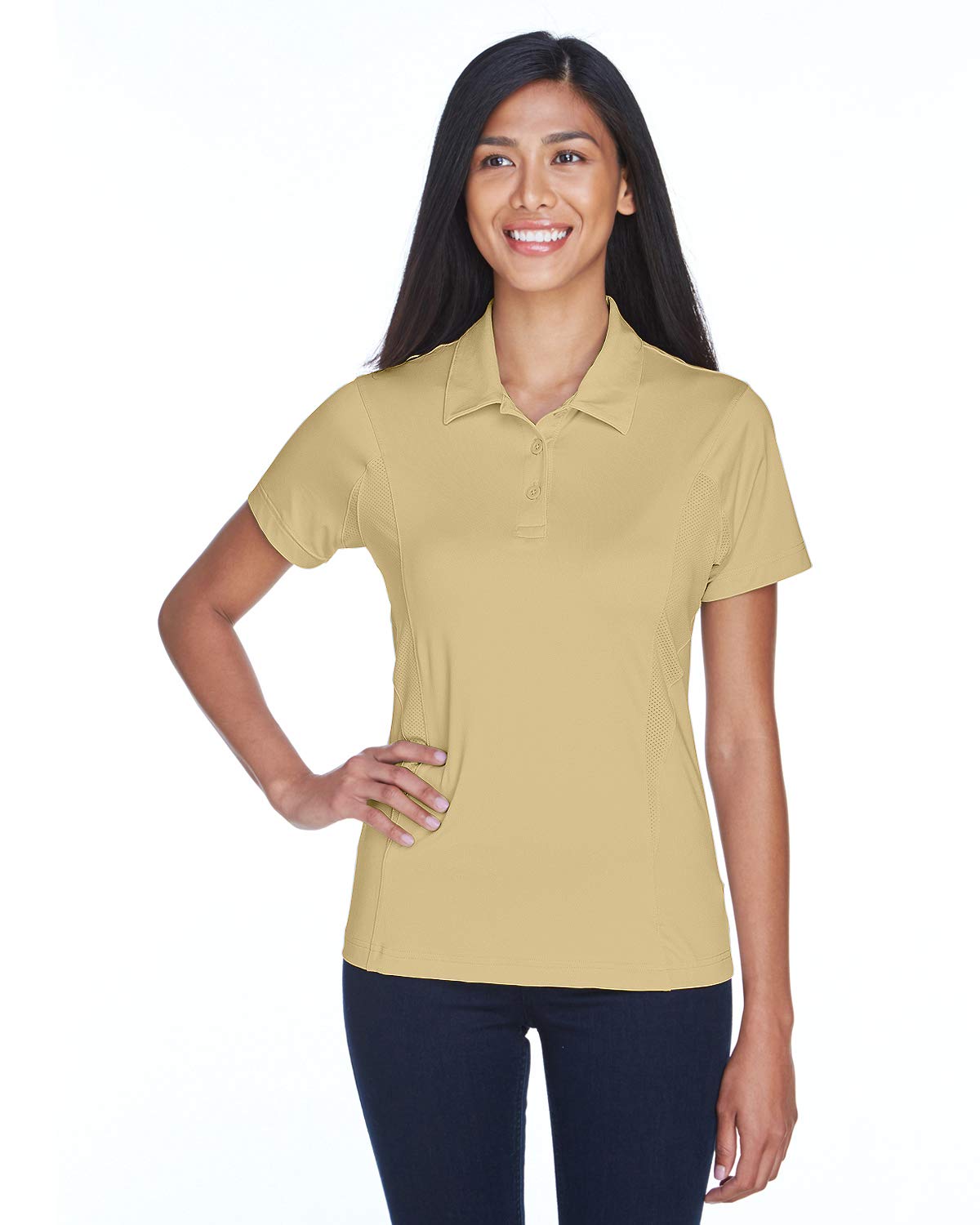 TEAM 365 Women's Performance Polo Shirt - Moisture Wicking, Breathable, UV Protection (Sport Vegas Gold, XS) | Golf, Tennis, Running & Workout Activewear