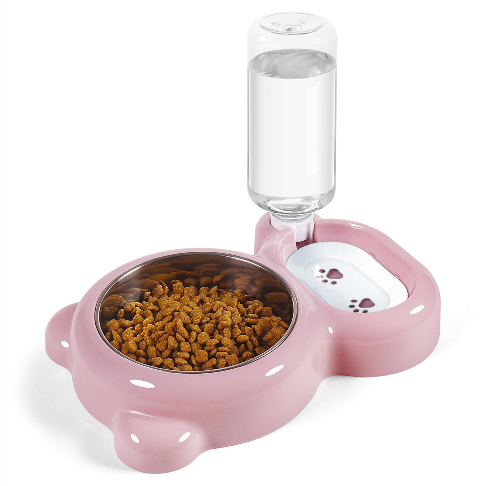 Stainless Steel Cat and Small Dog Bowls Set with Water Dispenser - Non-Slip Pet Food and Water Dishes for Indoor/Outdoor Use - Pink (Perfect for Home, Travel, and Outdoor Adventures)