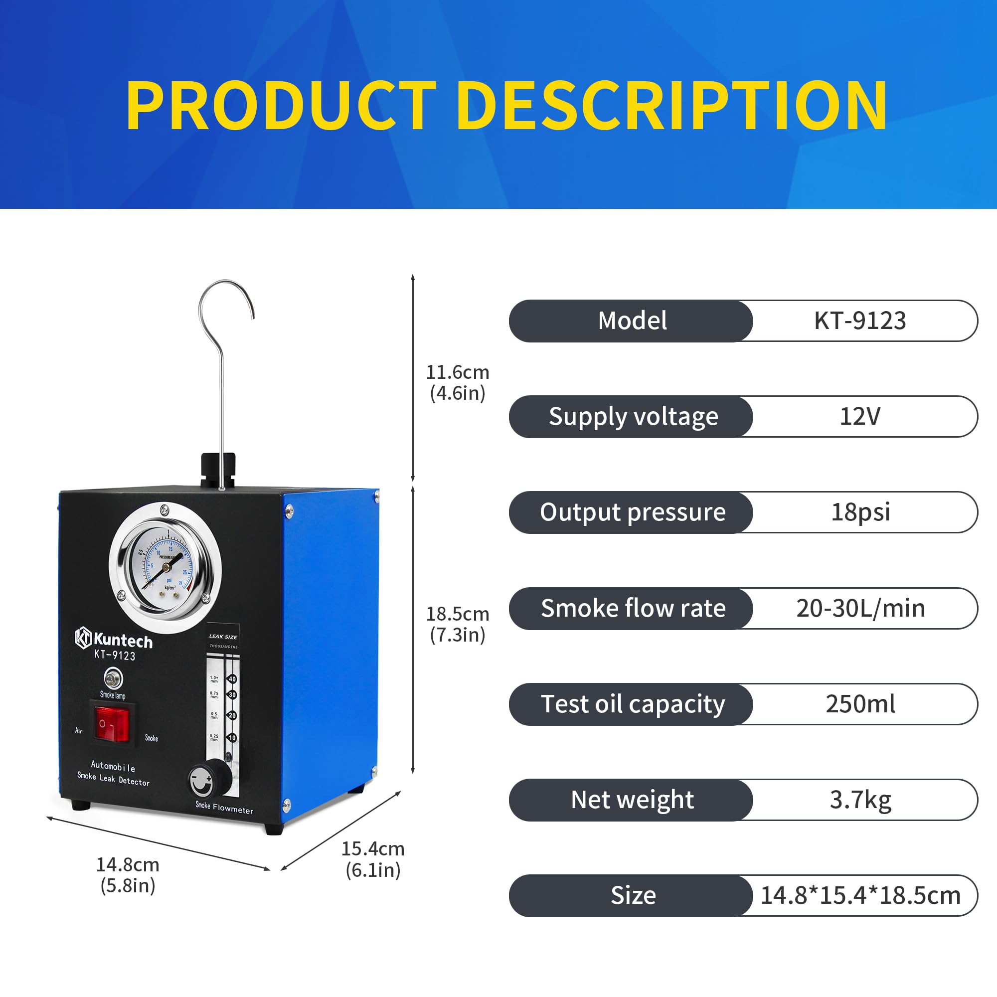 12V DC Automotive Smoke Machine with Built-in Air Pump - Leak Detector for Pipe, EVAP & Fuel Systems - Diagnostic Tester for Car Maintenance & Repair