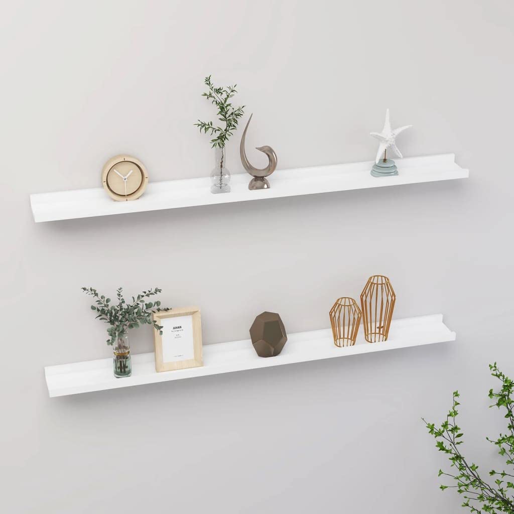 SKM Floating Wall Shelves Set of 2 - White Wooden Shelves 39.4