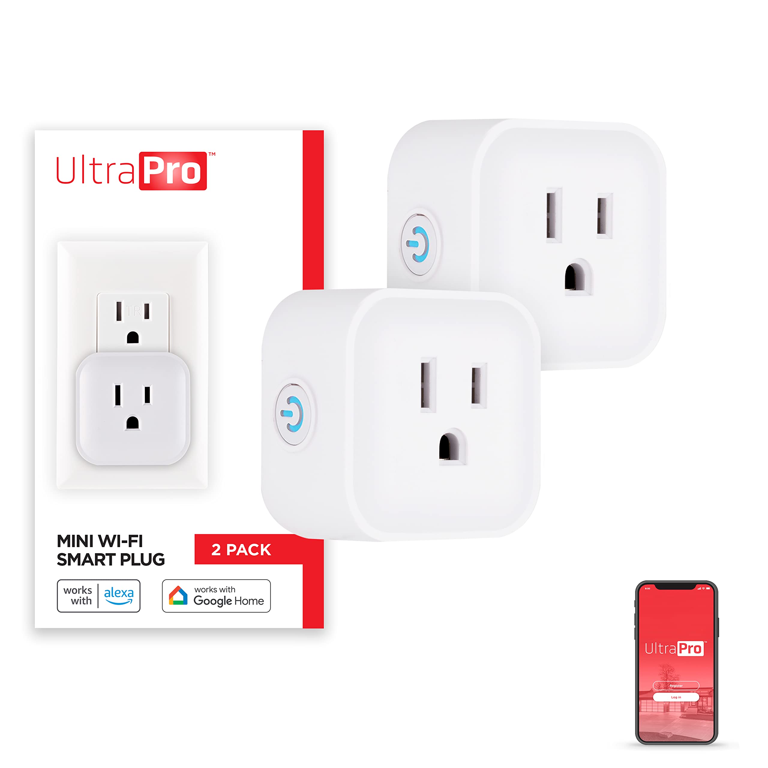 UltraPro Smart Plug WiFi Outlet 2 Pack - Works with Alexa, Google Home & Echo - No Hub Required - ETL Certified - App Controlled Smart Switch for Home Automation - Perfect for Lamps, Fans & Small Appliances