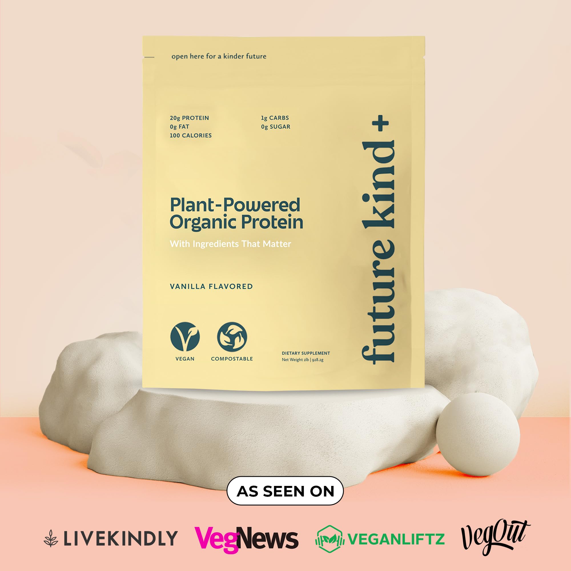 Future Kind Vegan Protein Powder - Vanilla Flavor, Pea Plant Protein for Lean Muscle Growth, Iron & Fiber Enriched, Whey-Free, Sugar-Free, Soy-Free, Non-Dairy (34 Servings) - Perfect for Post-Workout Recovery & Healthy Vegan Lifestyle