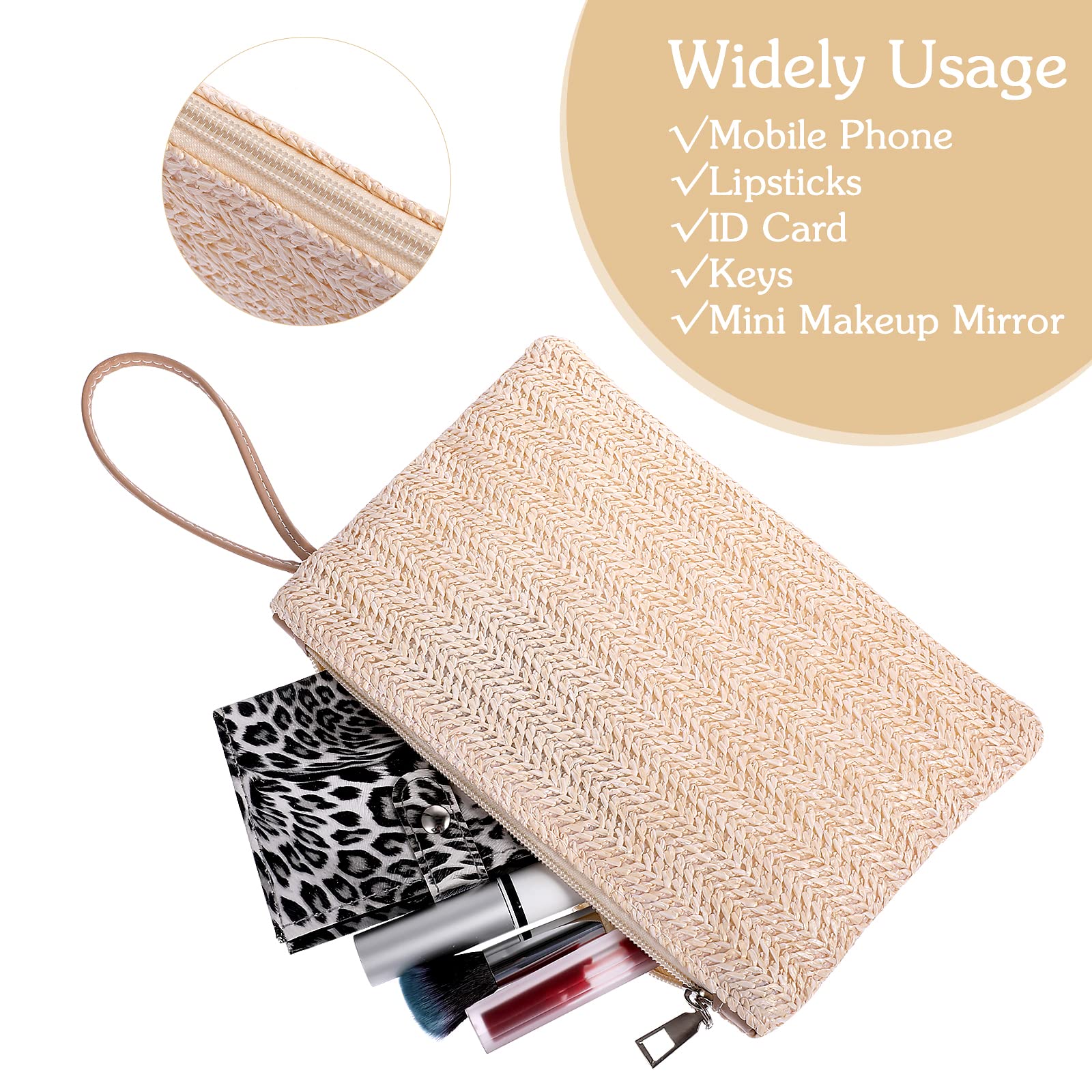 Molain Women's Straw Clutch Bag - Bohemian Woven Handbag with Zipper for Beach, Summer & Travel | Stylish Wristlet Purse for Women & Girls | Perfect for Vacations, Weddings & Outdoor Events