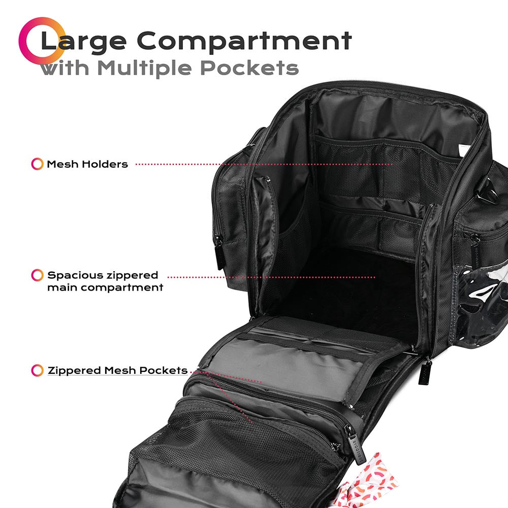 TheLAShop Large Waterproof Nylon Makeup Travel Bag with Multiple Compartments - 1680D Heavy Duty Cosmetic Organizer for Women | Perfect for Air Travel, Gym & Weekend Getaways