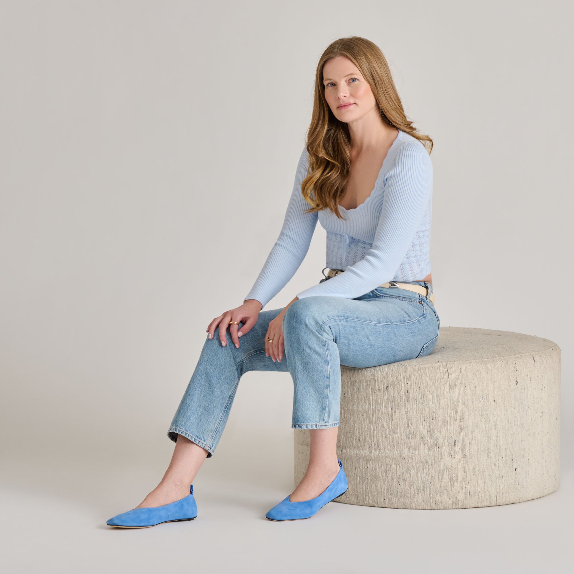 VINNIE Women's Ballet Flats - Dusty Blue Suede Loafers for Women | Comfortable Slip-On Shoes for Work, Travel & Casual Wear