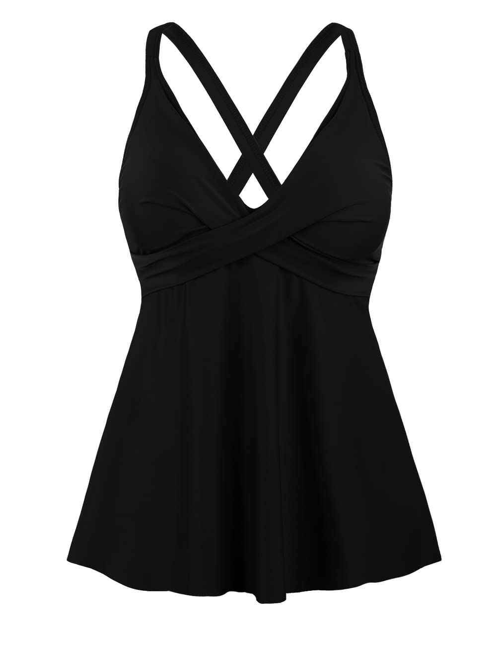 Hilor Women's Tummy Control Twist V Neck Tankini Top - Flowy Swimwear for Women, Bathing Suit for Swimming, Beach & Vacation | Plus Size Swim Top with Slimming Design