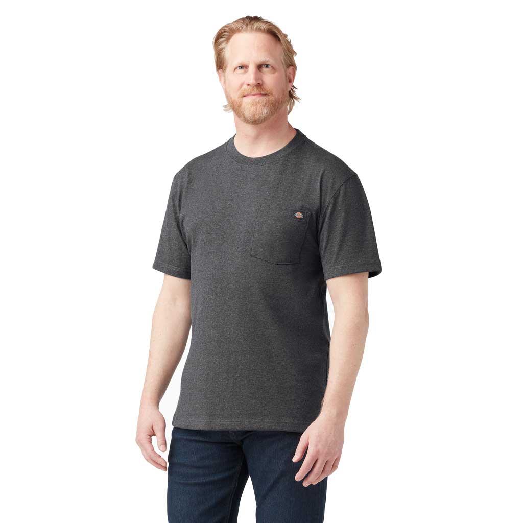 Dickies Heavyweight Heathered Crew Neck Pocket T-Shirt for Men - Charcoal Grey Heather | Comfortable Workwear & Casual Wear for Everyday Use