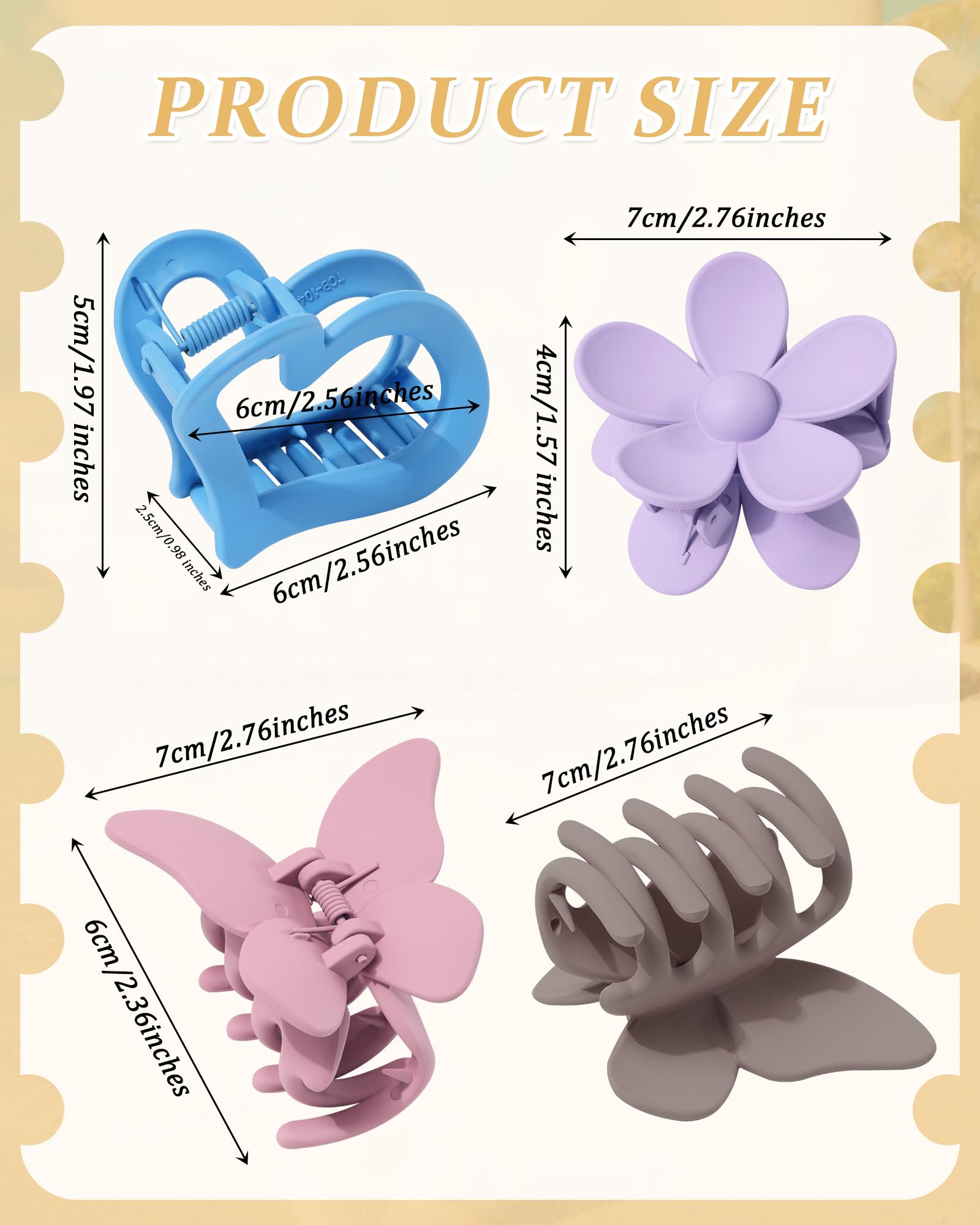 HAIMEIKANG 6 PCS Matte Hair Clips Set - Flower, Heart & Butterfly Hair Claw Clips for Women & Girls - Non-Slip Strong Hold for Thin/Medium/Thick Hair - Perfect for School, Work & Daily Styling
