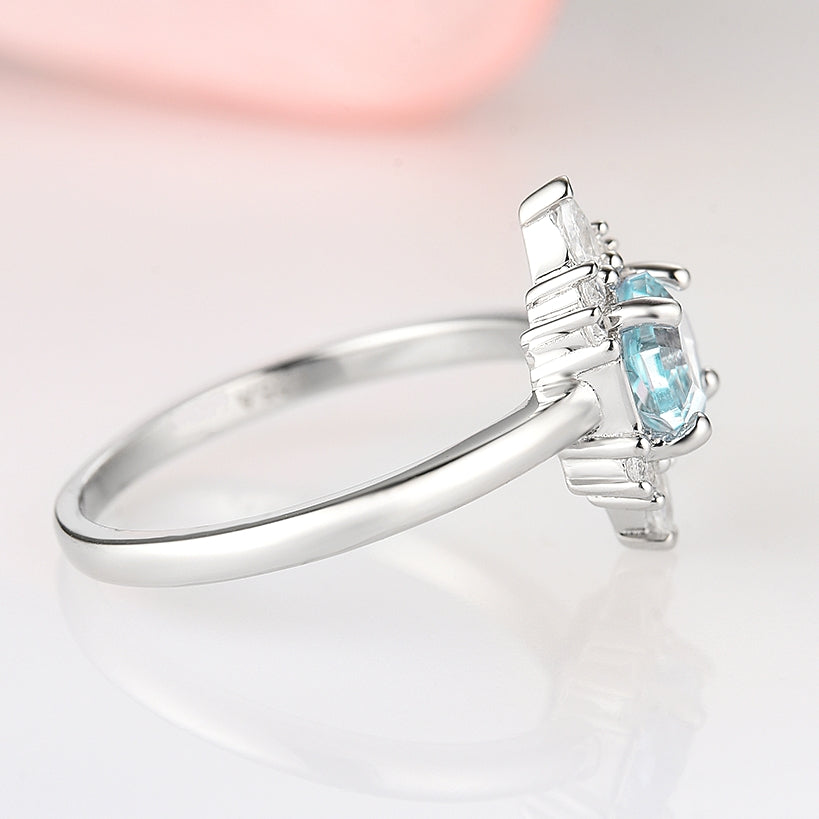 Hexagon Aquamarine Ring for Women - Sterling Silver 925 Elegant Birthstone Jewelry Gift for Mom, Wife, Daughter | Perfect for Weddings, Anniversaries & Special Occasions