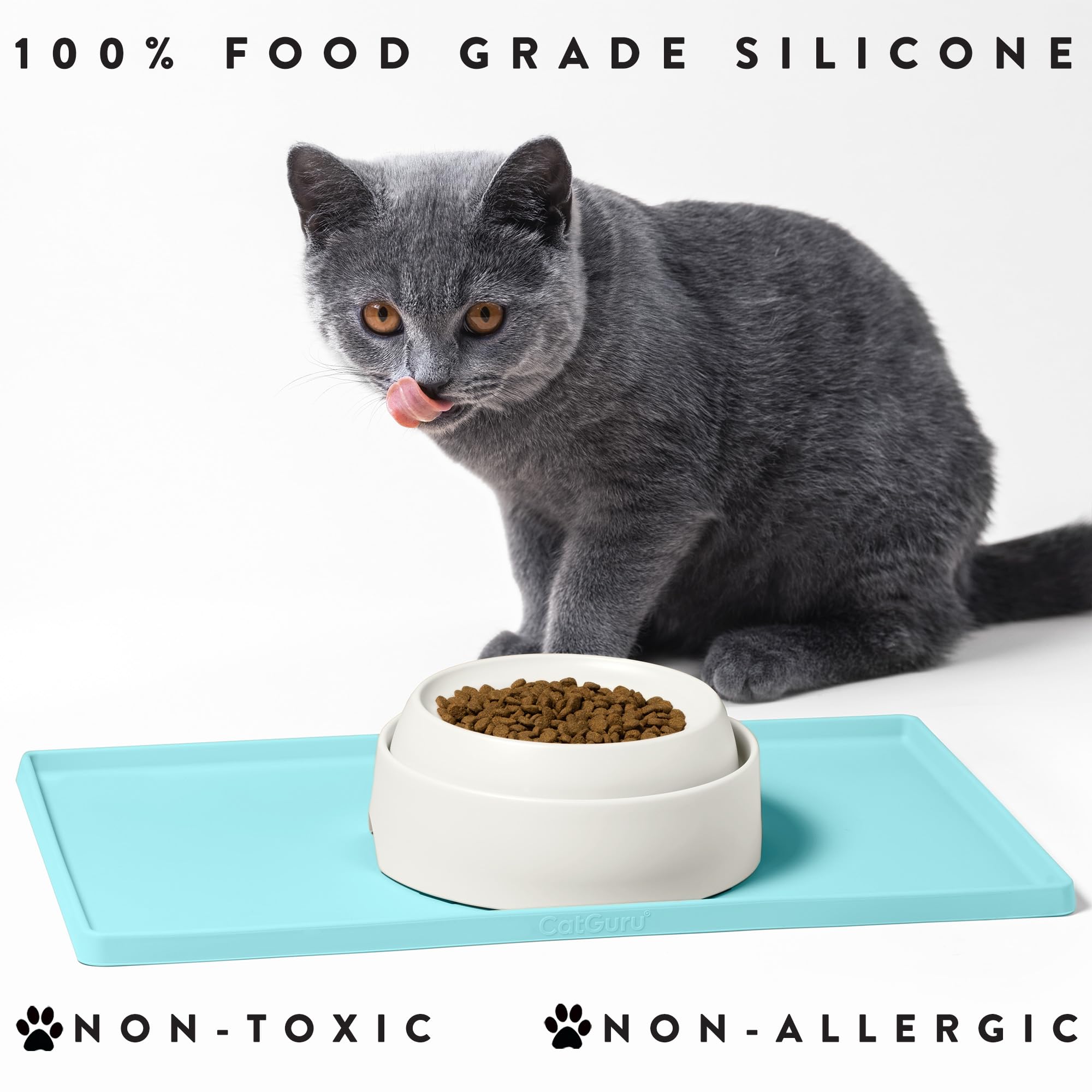 Premium CatGuru Silicone Cat Food Mat - Waterproof, Non-Slip Pet Feeding Mat for Small & Large Cats - Durable Placemat for Food Bowls, Water Dishes & Fountains (Small, Aruba) - Perfect for Messy Eaters & Multi-Pet Households