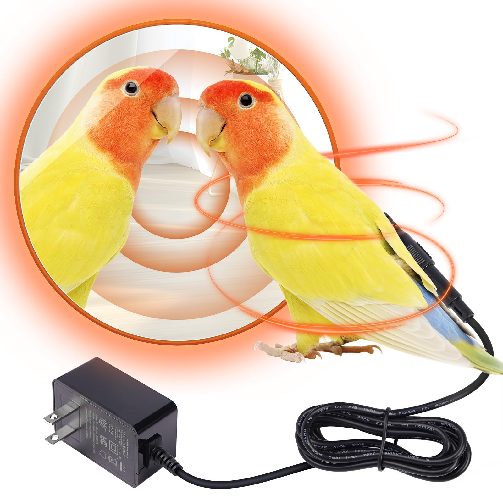 18W Thermostatically Controlled Bird Heater for Cage - Heated Pad with Mirror & Anti-Bite Rope - Safe Warmer for Parakeets, Parrots & Exotic Birds | Perfect for Winter & Cold Climates