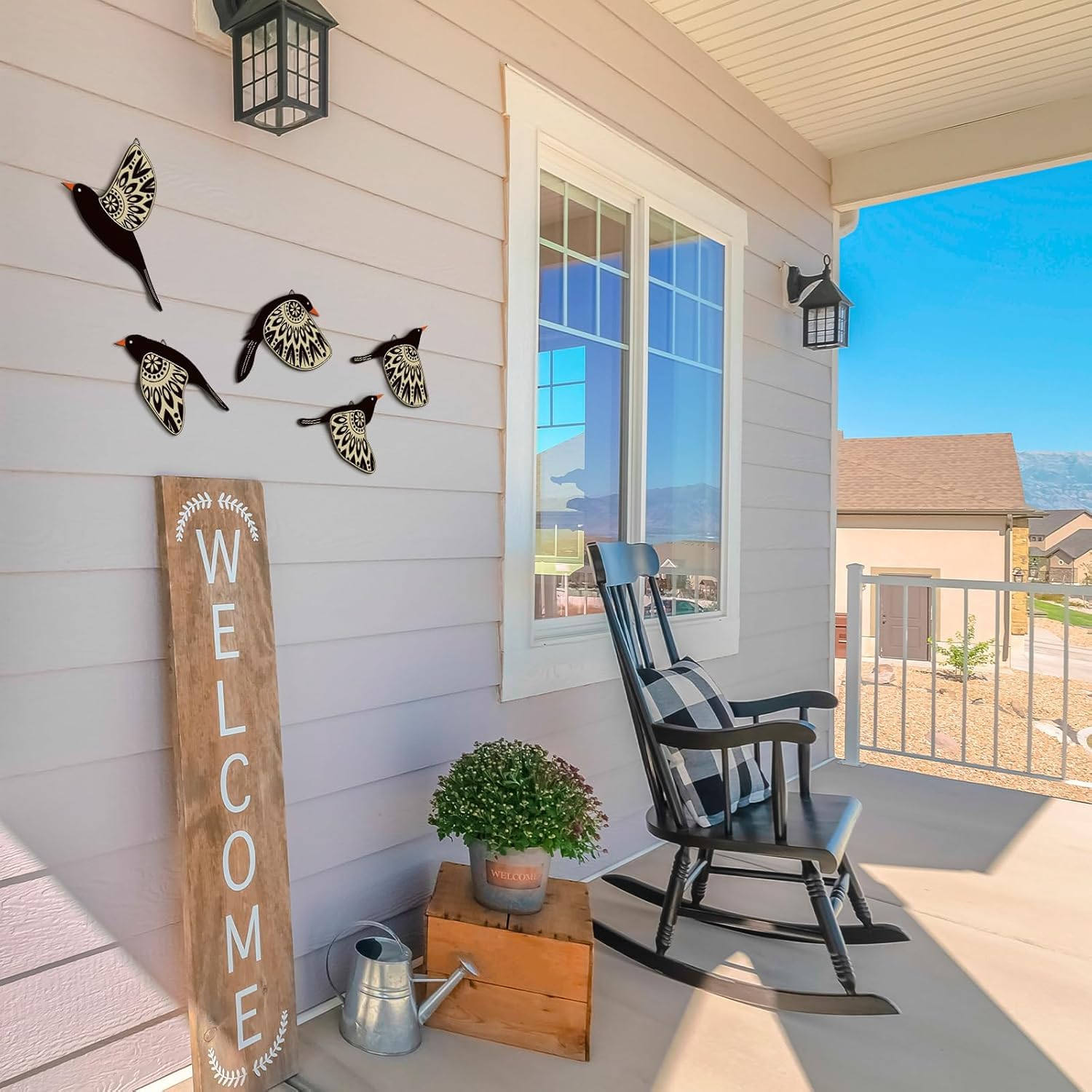 5-Piece Wooden Hummingbird Wall Art Set - Scandinavian Style Home Decor for Bird Lovers - Perfect for Living Room, Bedroom, Kitchen & Office - Black Wall Hangings for Nature-Inspired Interior Design