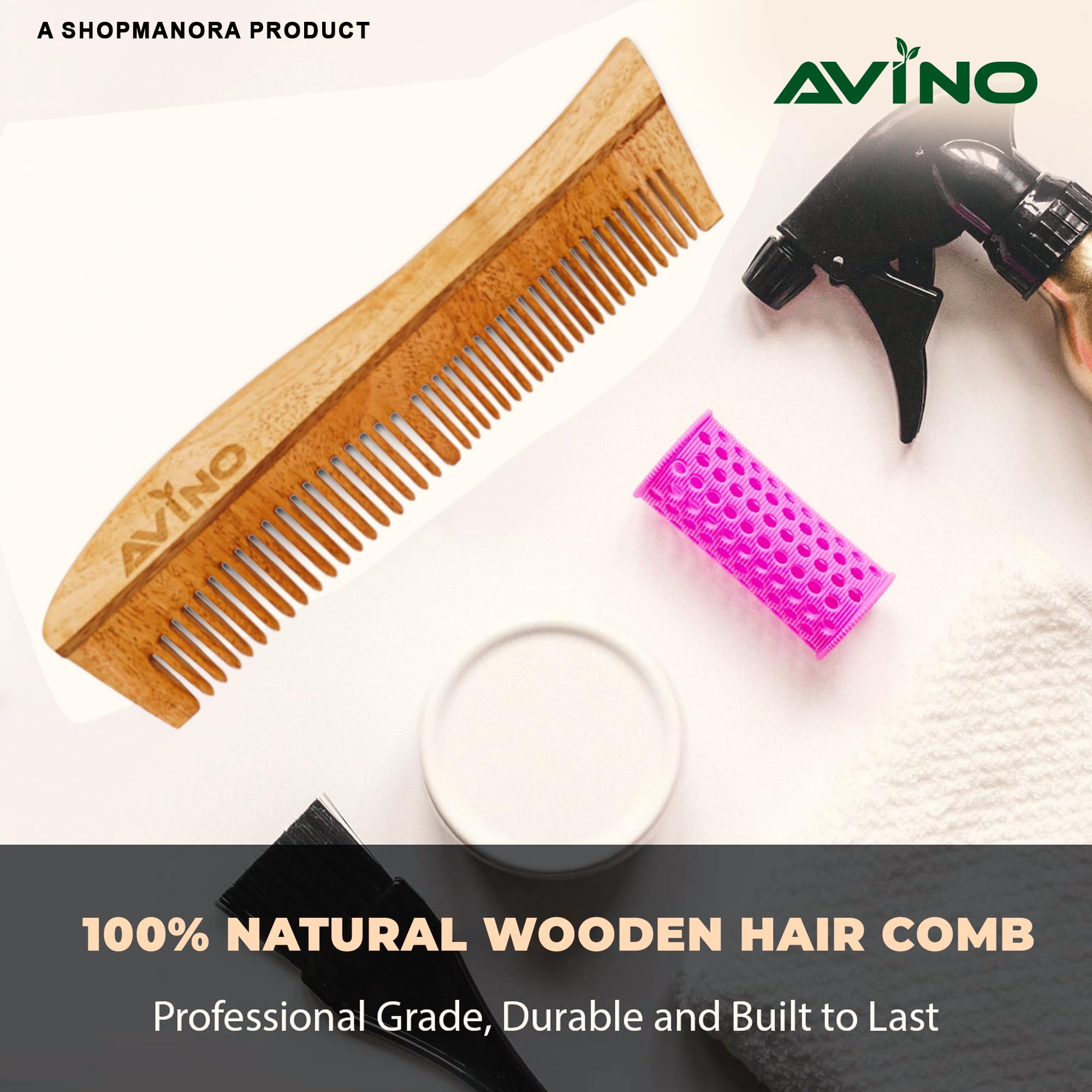 Avino Neem Wood Anti Hair Fall Comb for Women & Men - Natural Hair Growth Stimulator & Scalp Massager - Gentle Detangling Comb for Thin, Thick, Curly or Straight Hair - Perfect for Daily Hair Care Routine & Salon Use
