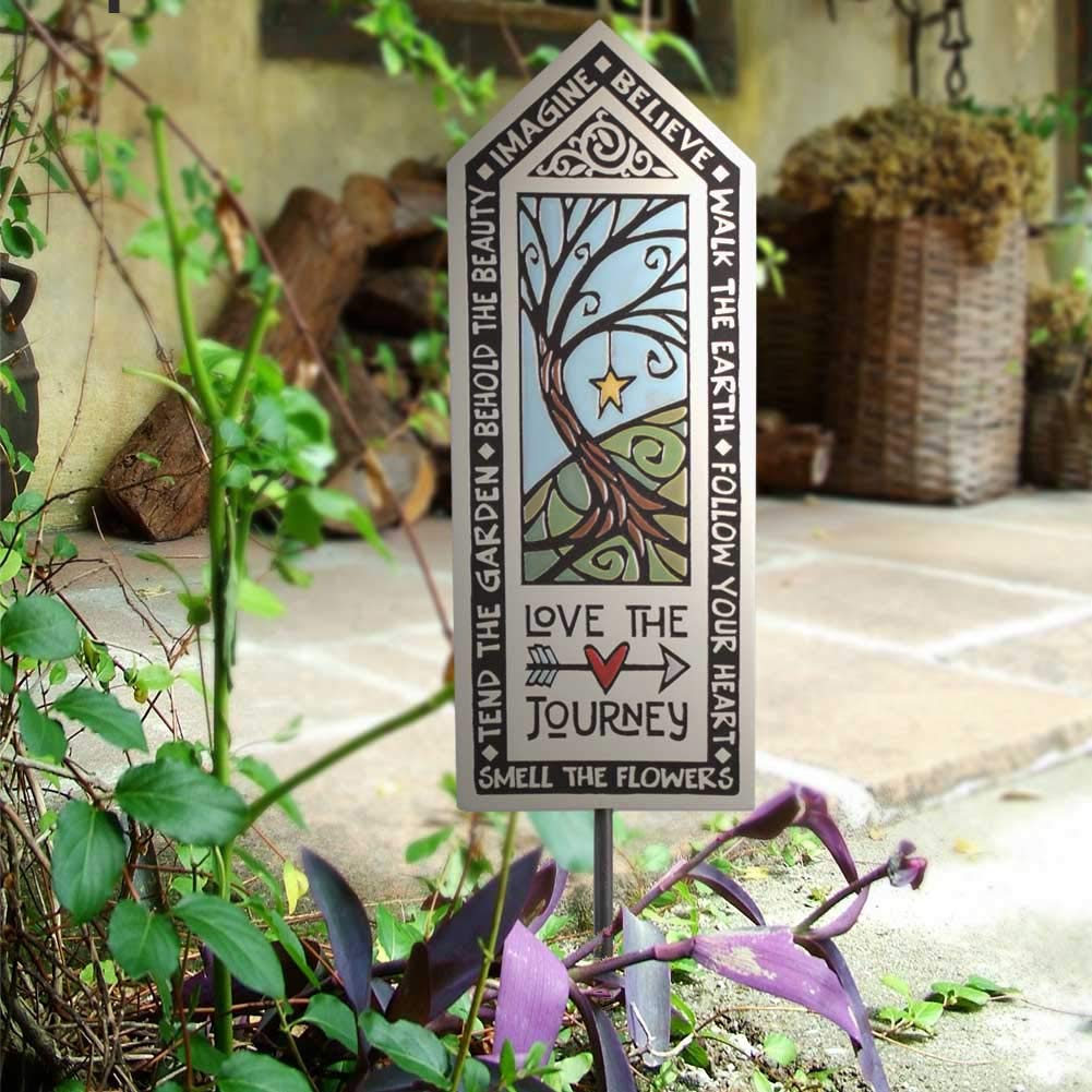 Handcrafted Ceramic Art Tile Garden Stake with 'Love The Journey' Quote – American Made for Outdoor Decor & Inspirational Landscaping